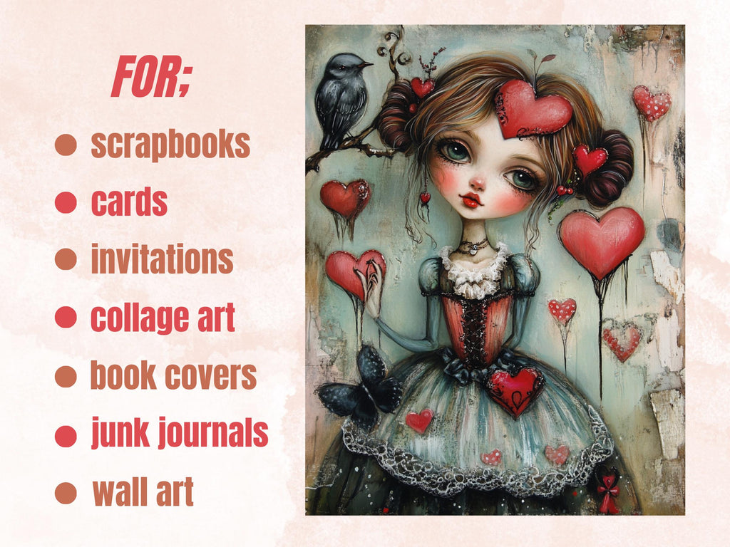 Whimsy of Love Collage Paper Kit, Valentines Day Mixed Media Art, Whimsical Romantic Ephemera Images, Surreal Junk Journal, Scrapbook Paper