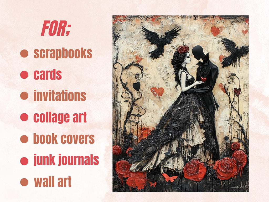 Gothic Valentines Collage Paper Kit, Whimsy Valentines Day Mixed Media Art, Whimsical Romantic Images, Surreal Junk Journal, Scrapbook Paper