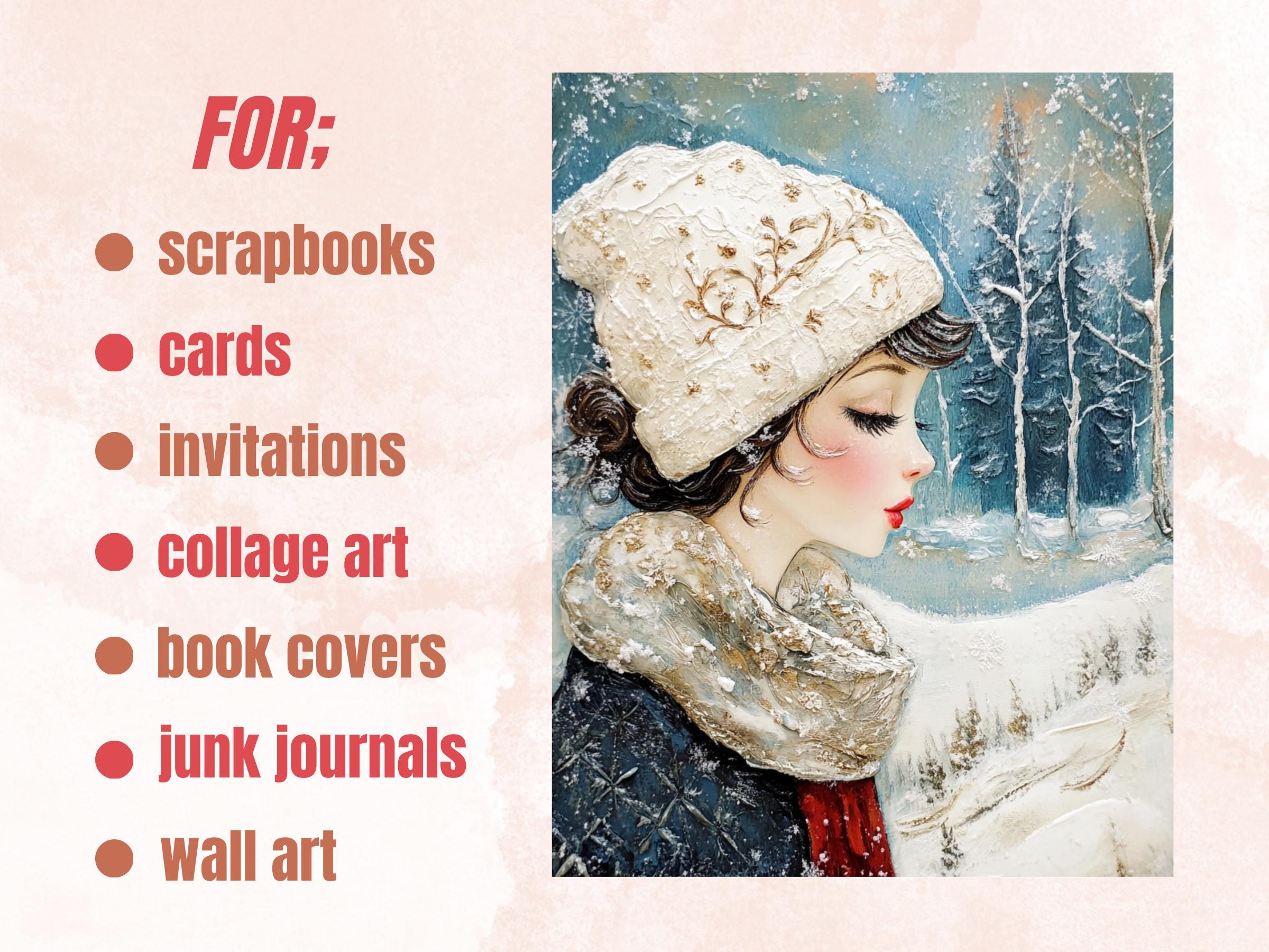 Whimsy Snowy Day Collage Paper Kit, Surreal Winter Mixed Media Sheet, Whimsical Snowy Ephemera Images, Quirky Junk Journal, Scrapbook Paper