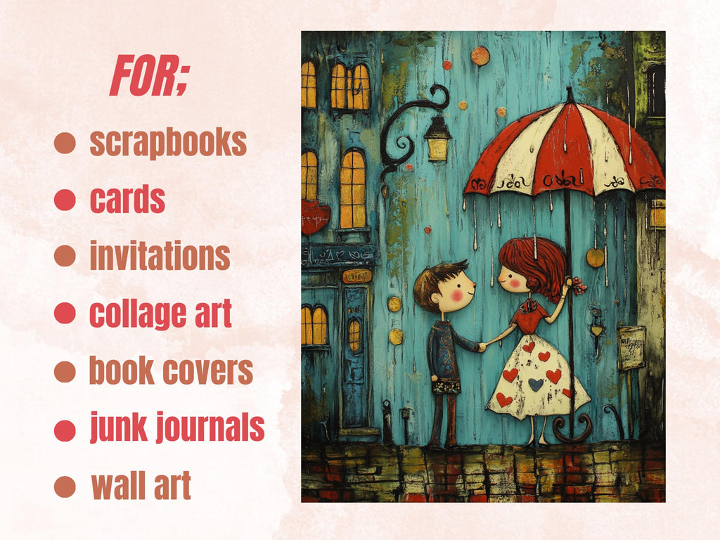 Whimsy Rainy Day Collage Paper Kit, Surreal Rainy Mixed Media Sheet, Whimsical Rain Ephemera Images, Quirky Junk Journal, Scrapbook Paper