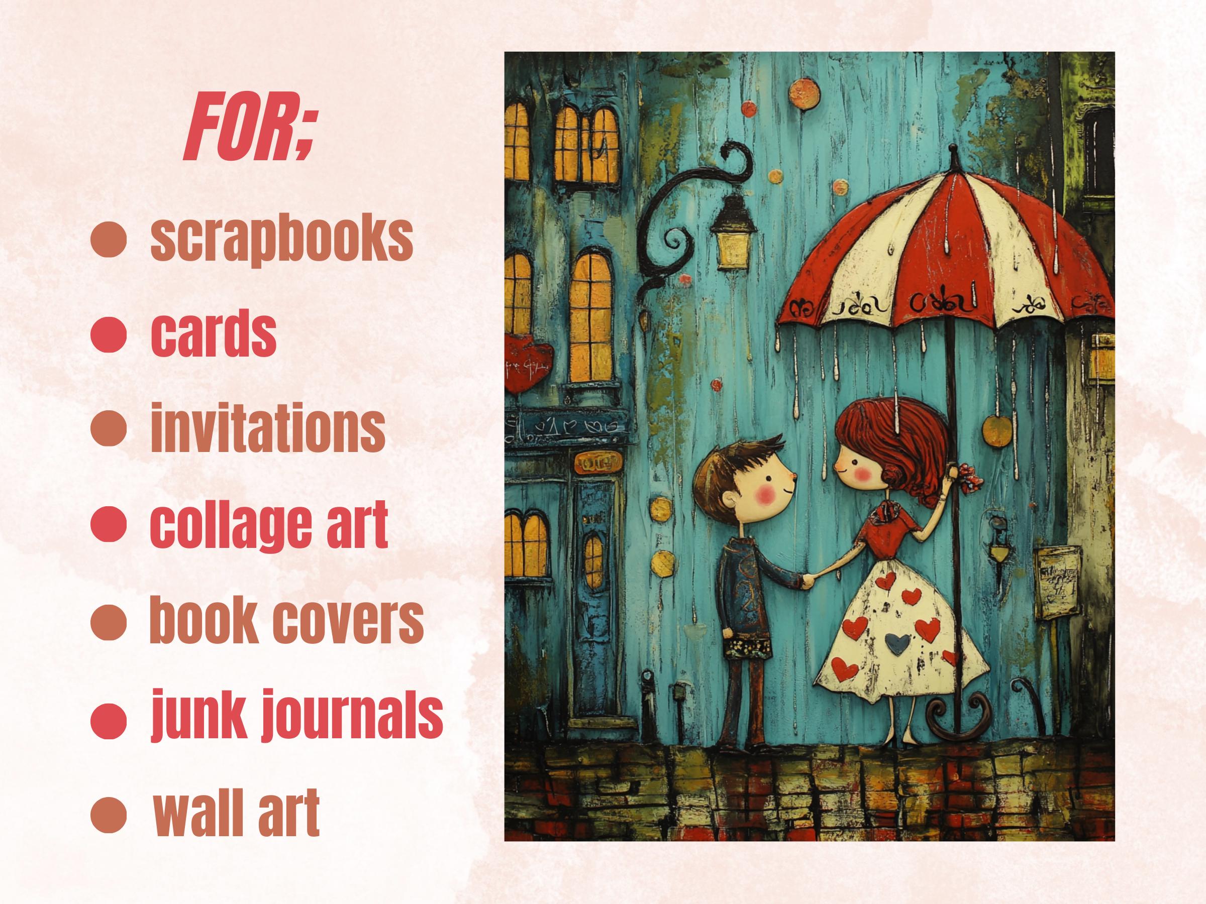 Whimsy Rainy Day Collage Paper Kit, Surreal Rainy Mixed Media Sheet, Whimsical Rain Ephemera Images, Quirky Junk Journal, Scrapbook Paper