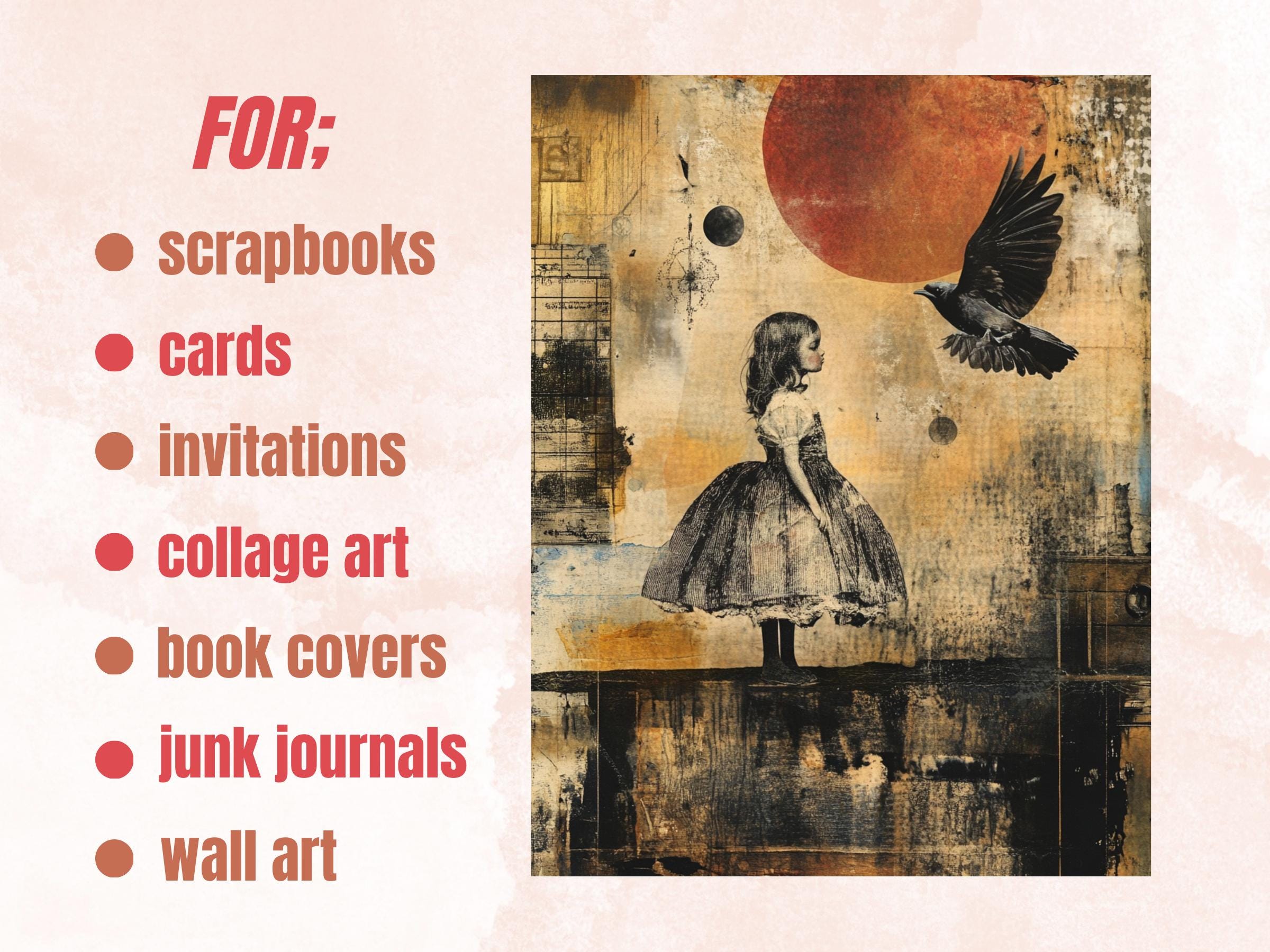 Whimsy Grunge Collage Paper Kit, Surreal Grunge Mixed Media Sheet, Whimsical Distressed Ephemera Images, Quirky Journal, Scrapbook Paper