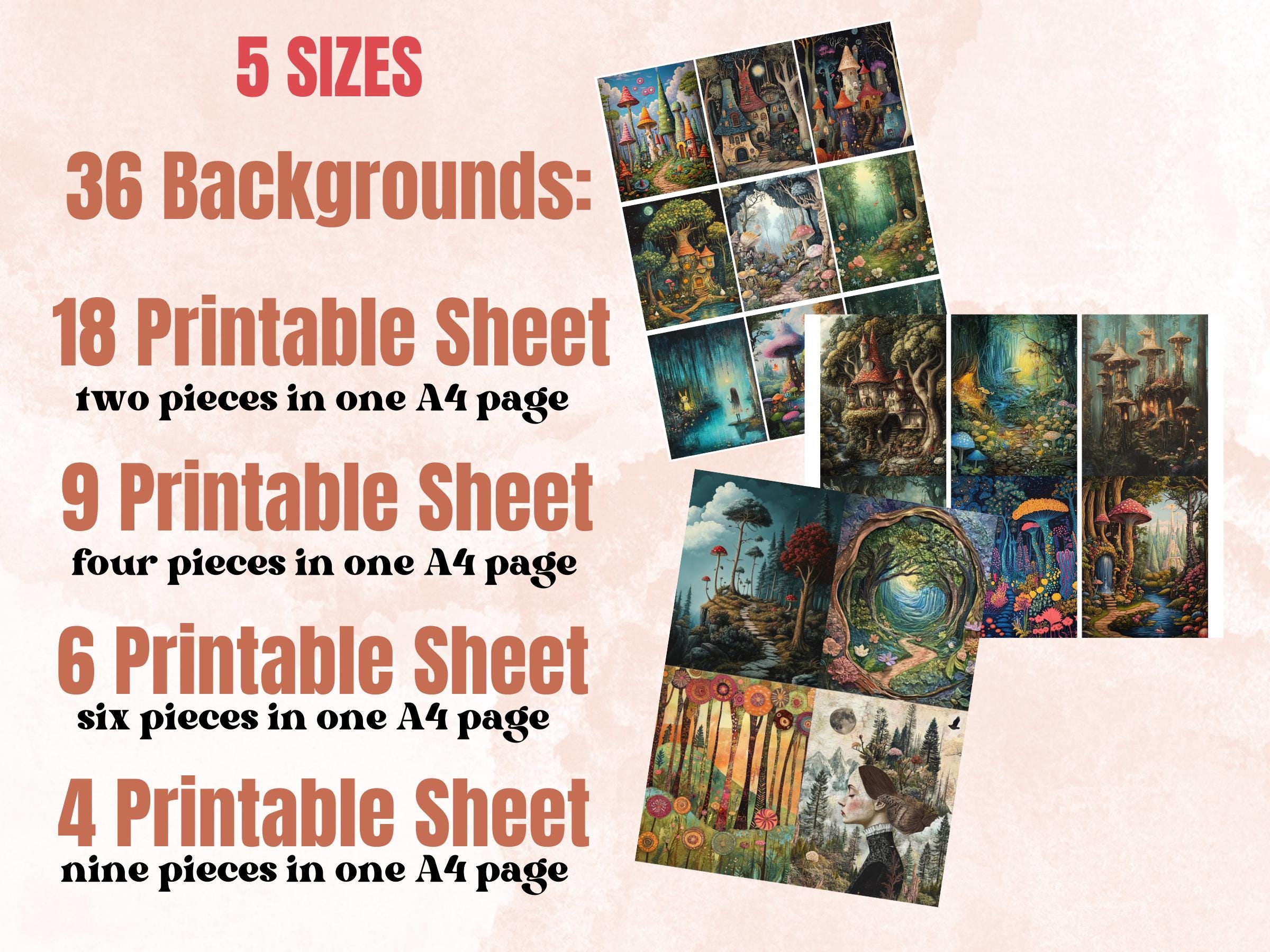 Whimsy Forest Collage Paper Kit, Surreal Forest Mixed Media Sheet, Whimsical Woodland Ephemera Images, Quirky Junk Journal, Scrapbook Paper