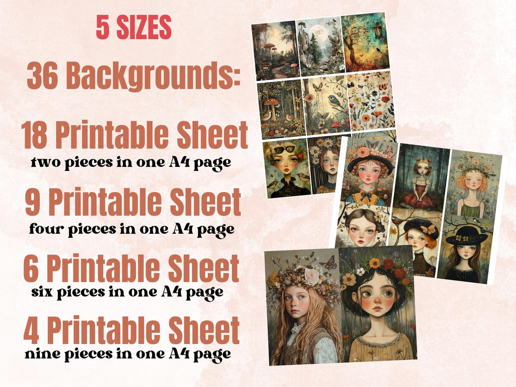 Whimsy Woodland Collage Paper Kit, Surreal Background, Mixed Media Sheet, Whimsical Forest Images, Quirky Junk Journal, Scrapbook Paper