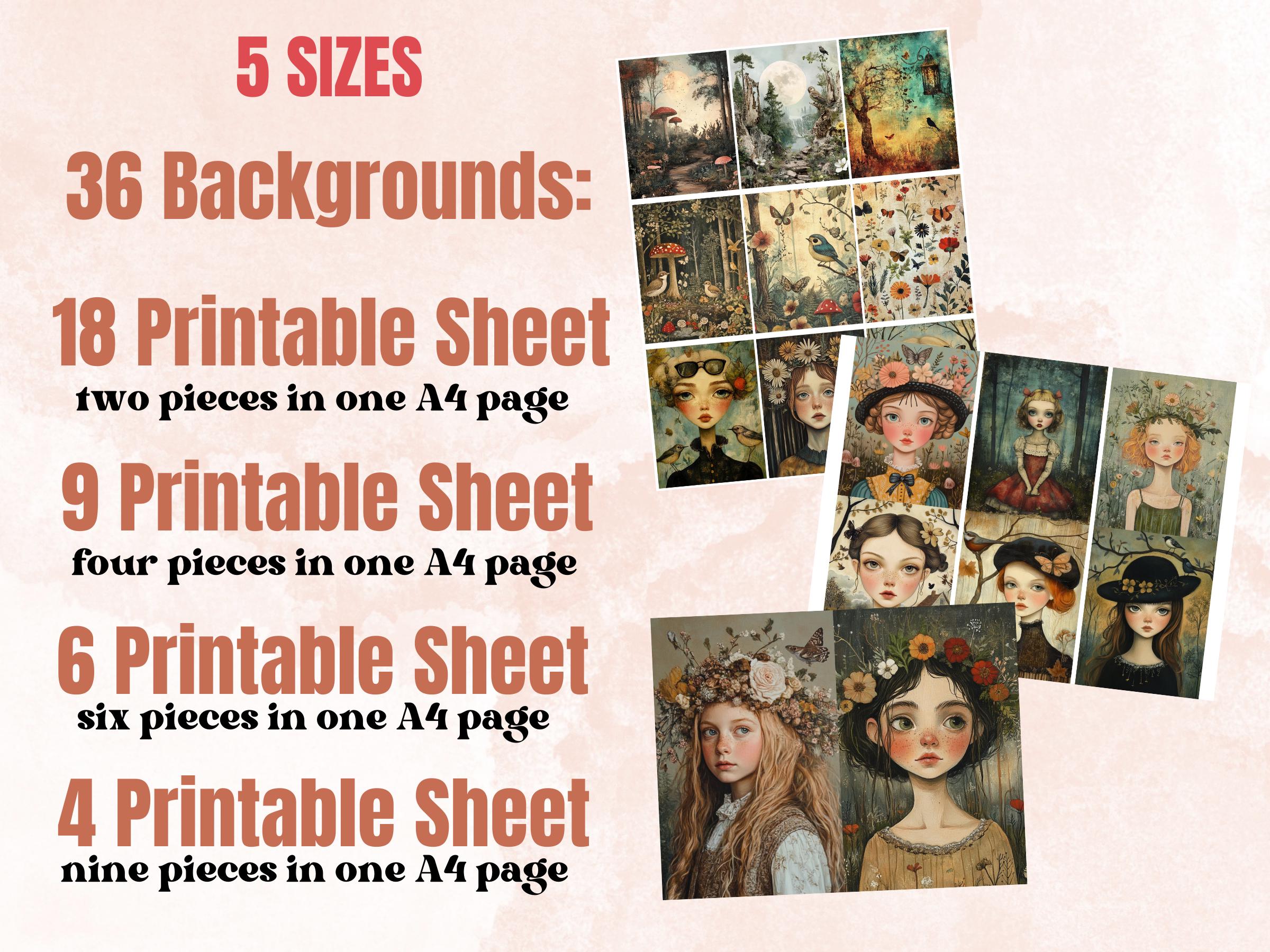Whimsy Woodland Collage Paper Kit, Surreal Background, Mixed Media Sheet, Whimsical Forest Images, Quirky Junk Journal, Scrapbook Paper
