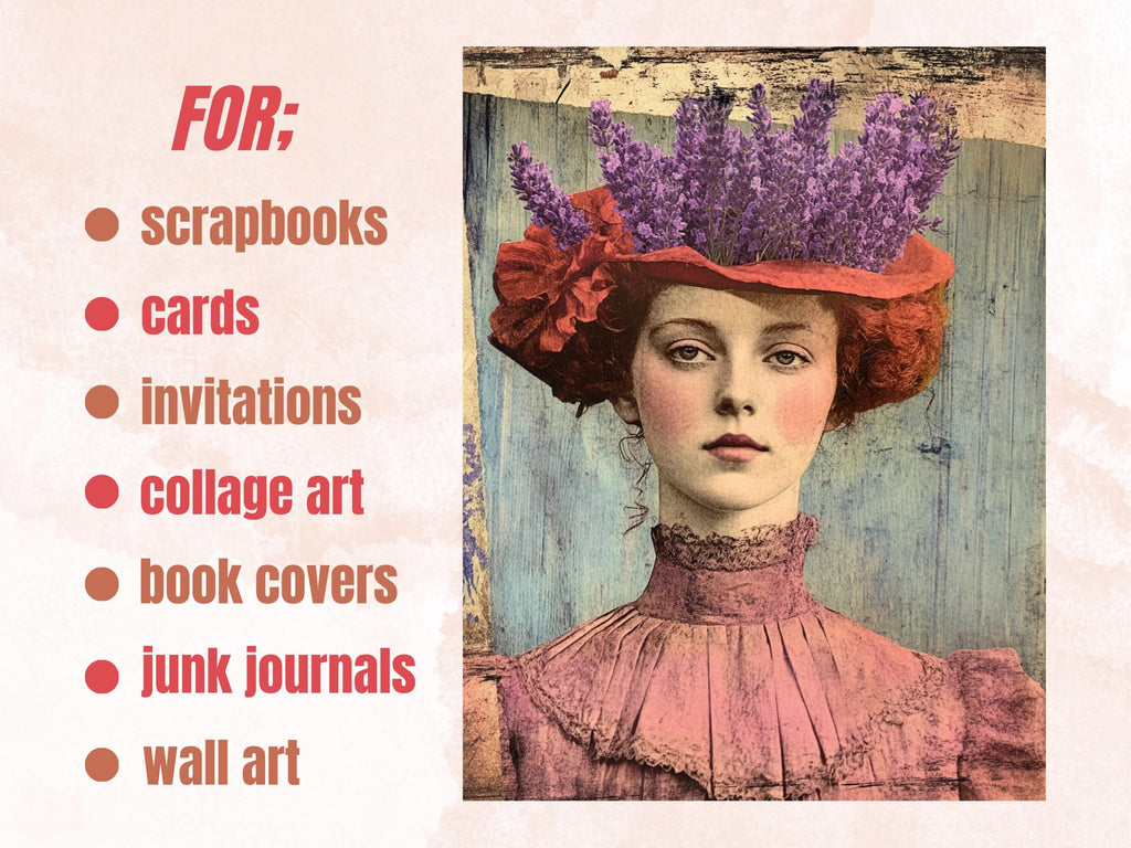 Whimsy Lavender Collage Paper Kit, Surreal Background, Mixed Media Sheet, Whimsical Purple Images, Quirky Junk Journal, Scrapbook Paper
