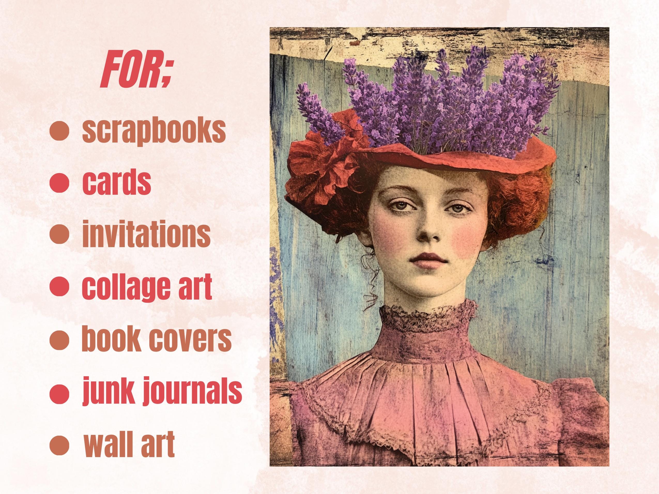 Whimsy Lavender Collage Paper Kit, Surreal Background, Mixed Media Sheet, Whimsical Purple Images, Quirky Junk Journal, Scrapbook Paper