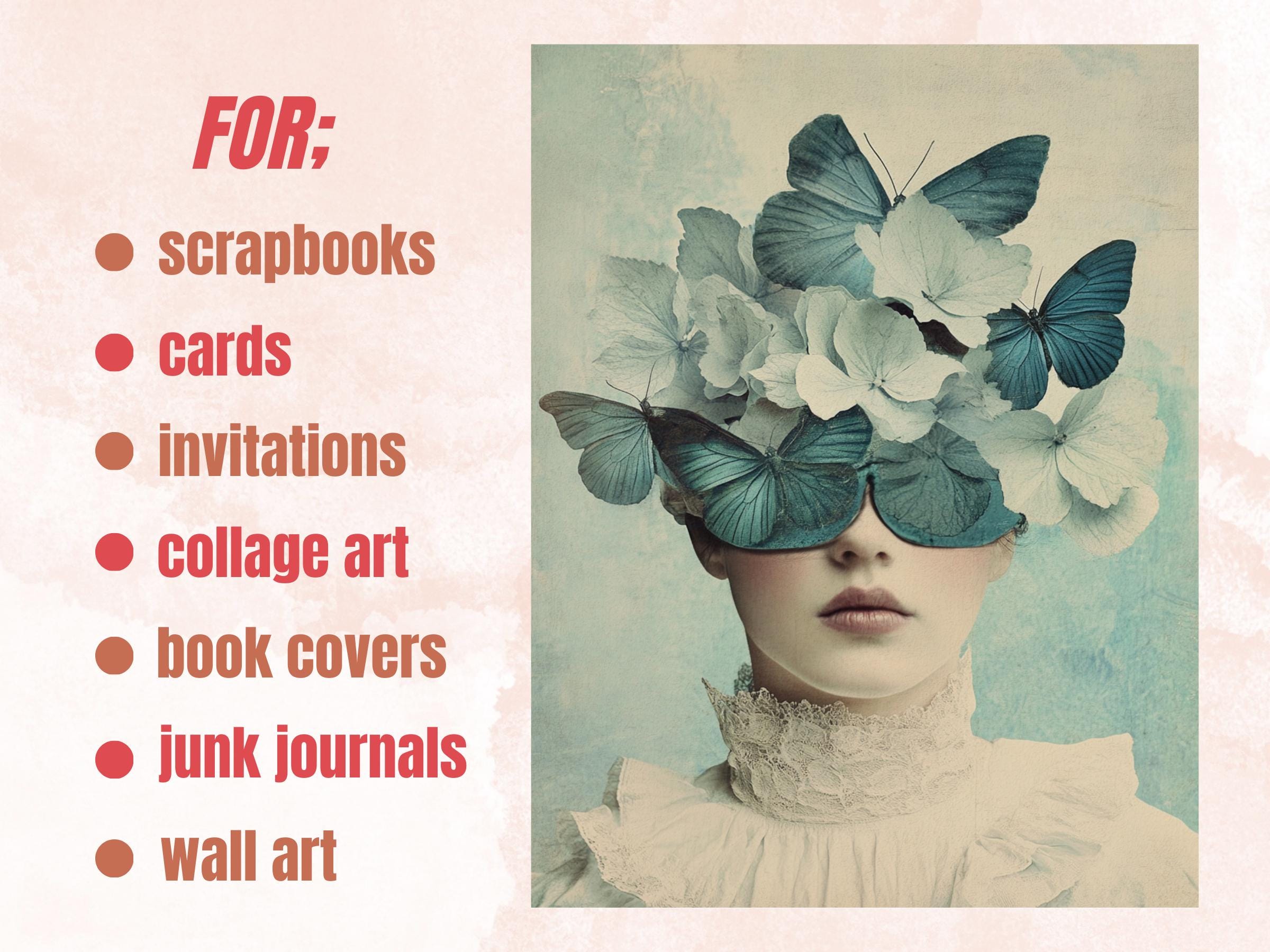 Whimsy Dusty Blue Collage Paper Kit, Surreal Blue Mixed Media Sheet, Whimsical Dusty Ephemera Images, Grunge Quirky Journal, Scrapbook Paper
