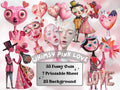 Pink Valentines Day Collage Kit, Whimsical Love Ephemera, Quirky Couple Sheet, Whimsy Junk Journal Fussy Cut Sheet + Background Bundle