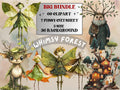 Whimsy Forest Collage Elements Kit, Whimsical Surreal Woodland Fussy Cut, Quirky Weird Fairy Clipart, Green Junk Journal, Clipart Background