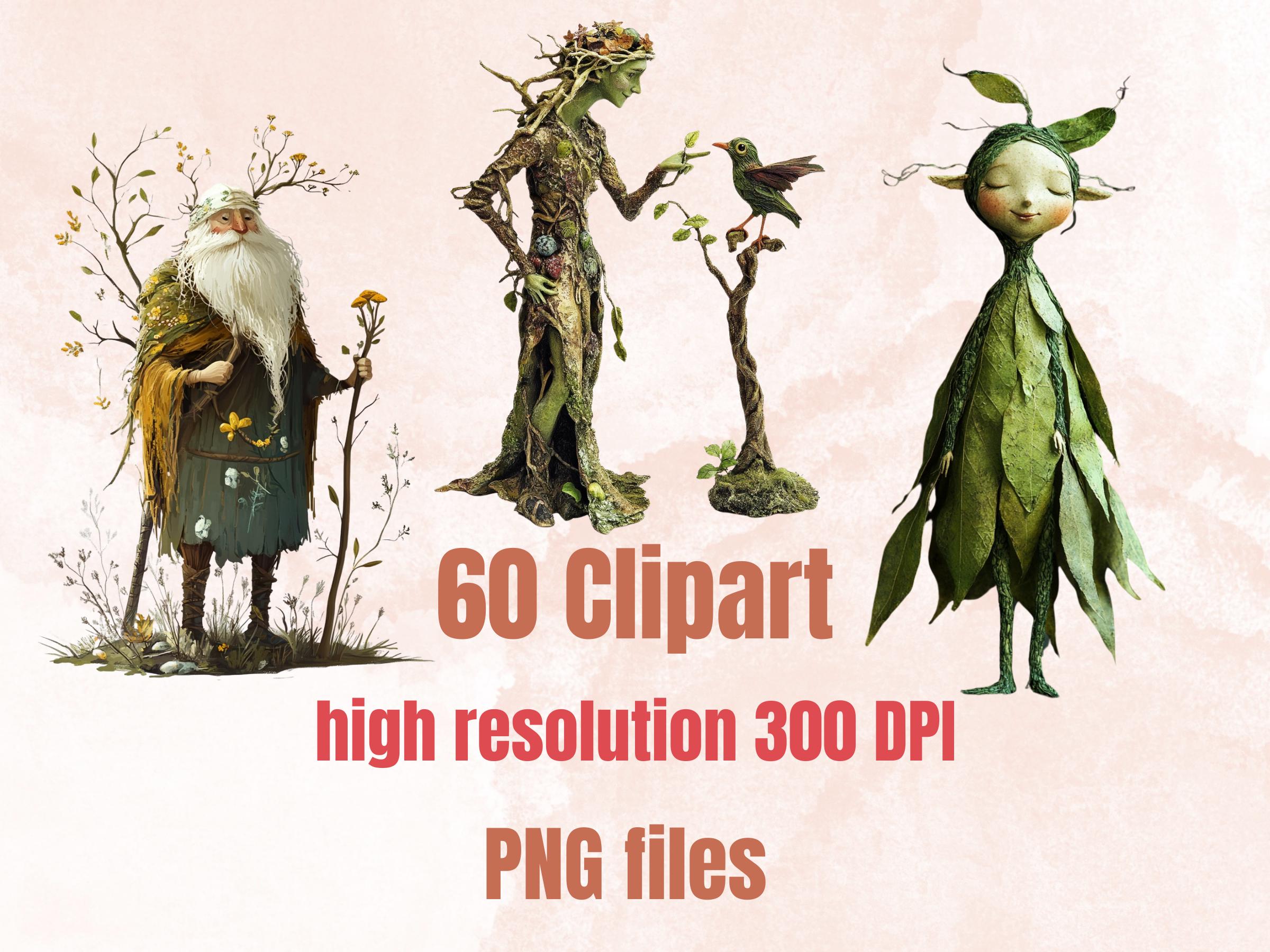 Whimsy Forest Collage Elements Kit, Whimsical Surreal Woodland Fussy Cut, Quirky Weird Fairy Clipart, Green Junk Journal, Clipart Background