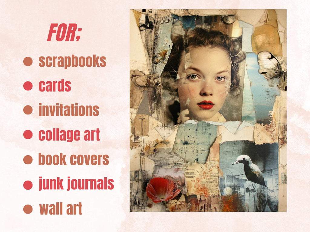 Whimsy Fragmented Memories Collage Paper, Surreal Art Mixed Media Sheet, Whimsical Ephemera Images, Quirky Junk Journal, Scrapbook Paper