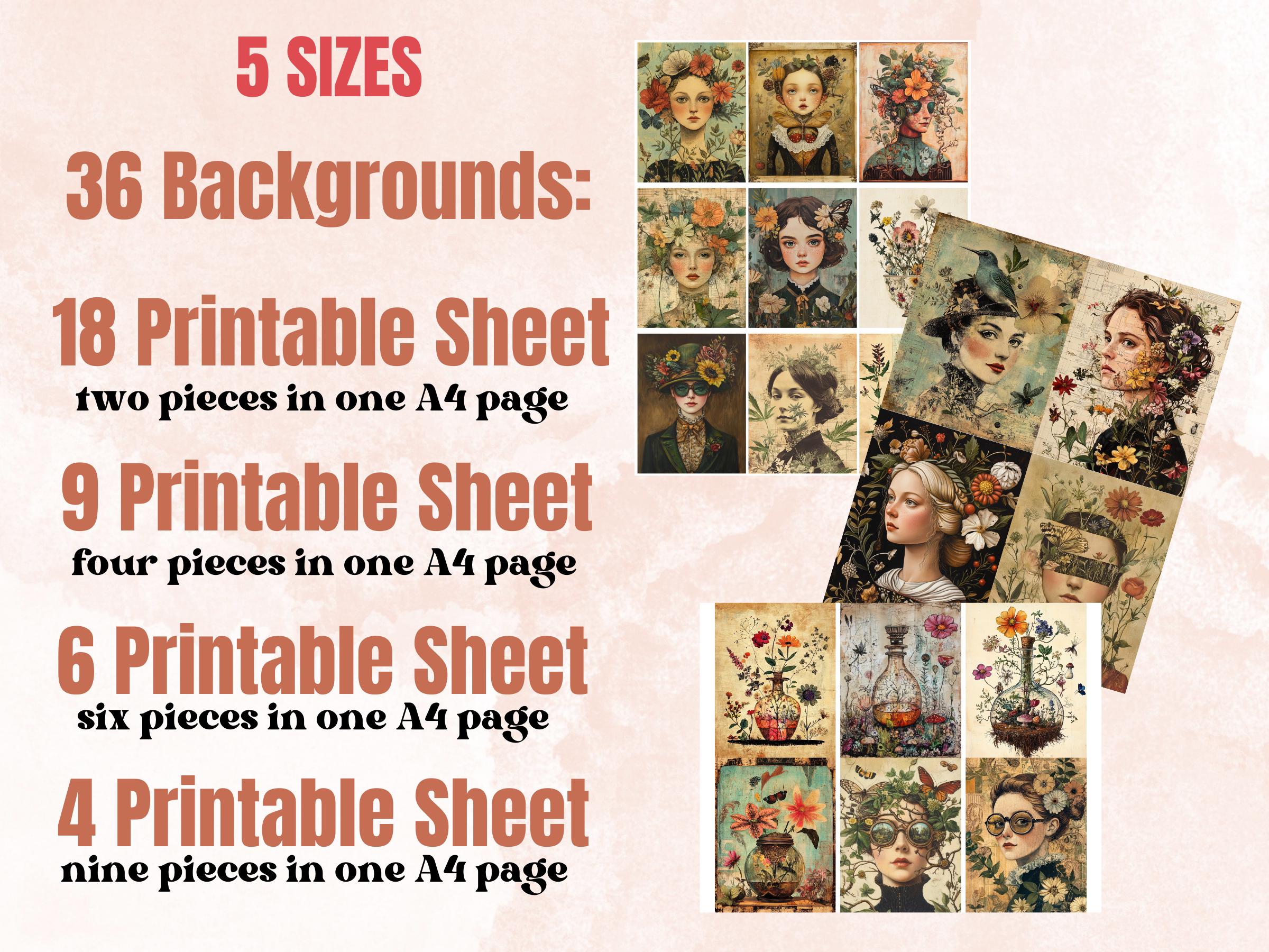 Whimsy Botanical Alchemy Collage Paper, Floral Surreal Mixed Media Sheet, Whimsical Garden Ephemera Image, Quirky Journal, Scrapbook Paper