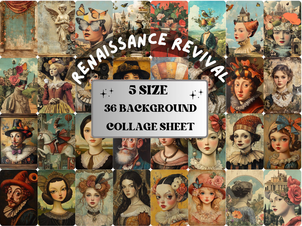Whimsy Renaissance Revival Collage Paper, Surreal Medieval Mixed Media Sheet, Whimsical Ephemera Image, Quirky Junk Journal, Scrapbook Paper