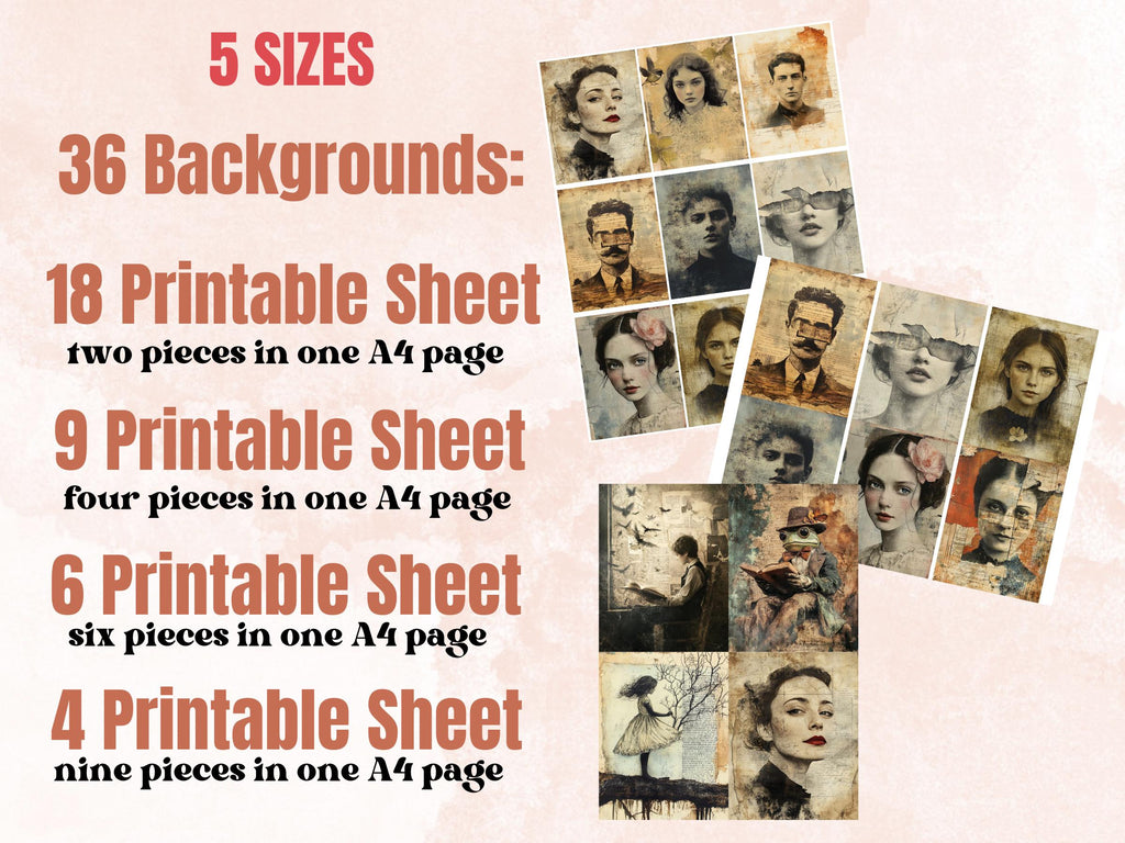 Whimsy Faded Poetry Collage Paper, Surreal Grunge Art Mixed Media Sheet, Whimsical Ephemera Images, Quirky Junk Journal, Scrapbook Paper