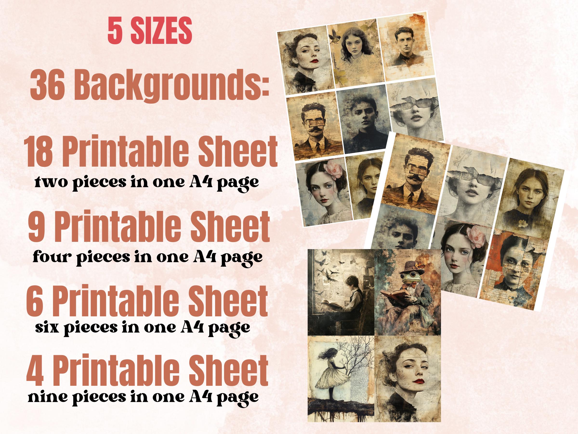 Whimsy Faded Poetry Collage Paper, Surreal Grunge Art Mixed Media Sheet, Whimsical Ephemera Images, Quirky Junk Journal, Scrapbook Paper