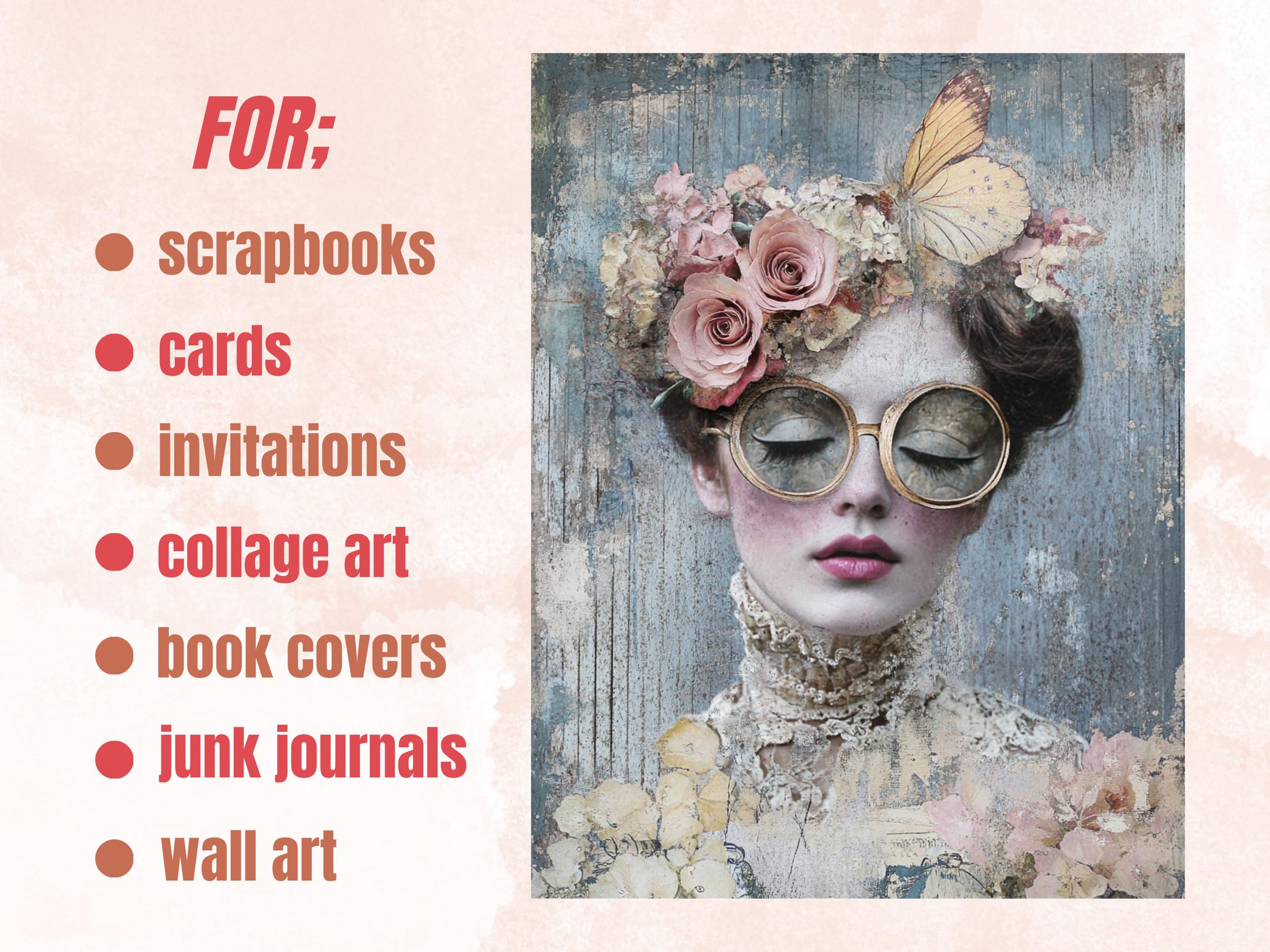 Whimsy Frozen Secrets Collage Paper, Surreal Winter Art Mixed Media Sheet, Whimsical Ephemera Images, Quirky Junk Journal, Scrapbook Paper