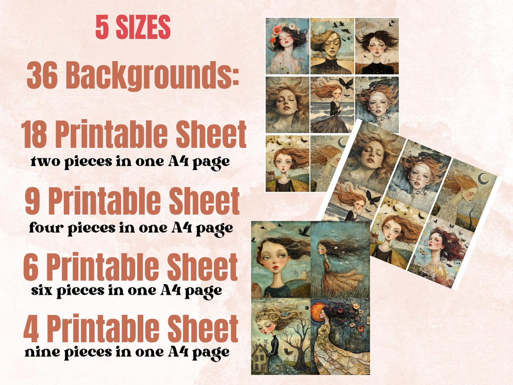 Whimsy Windswept Collage Paper, Surreal Quirky Art Mixed Media Sheet, Whimsical Ephemera Images, Quirky Junk Journal, Windy Scrapbook Paper