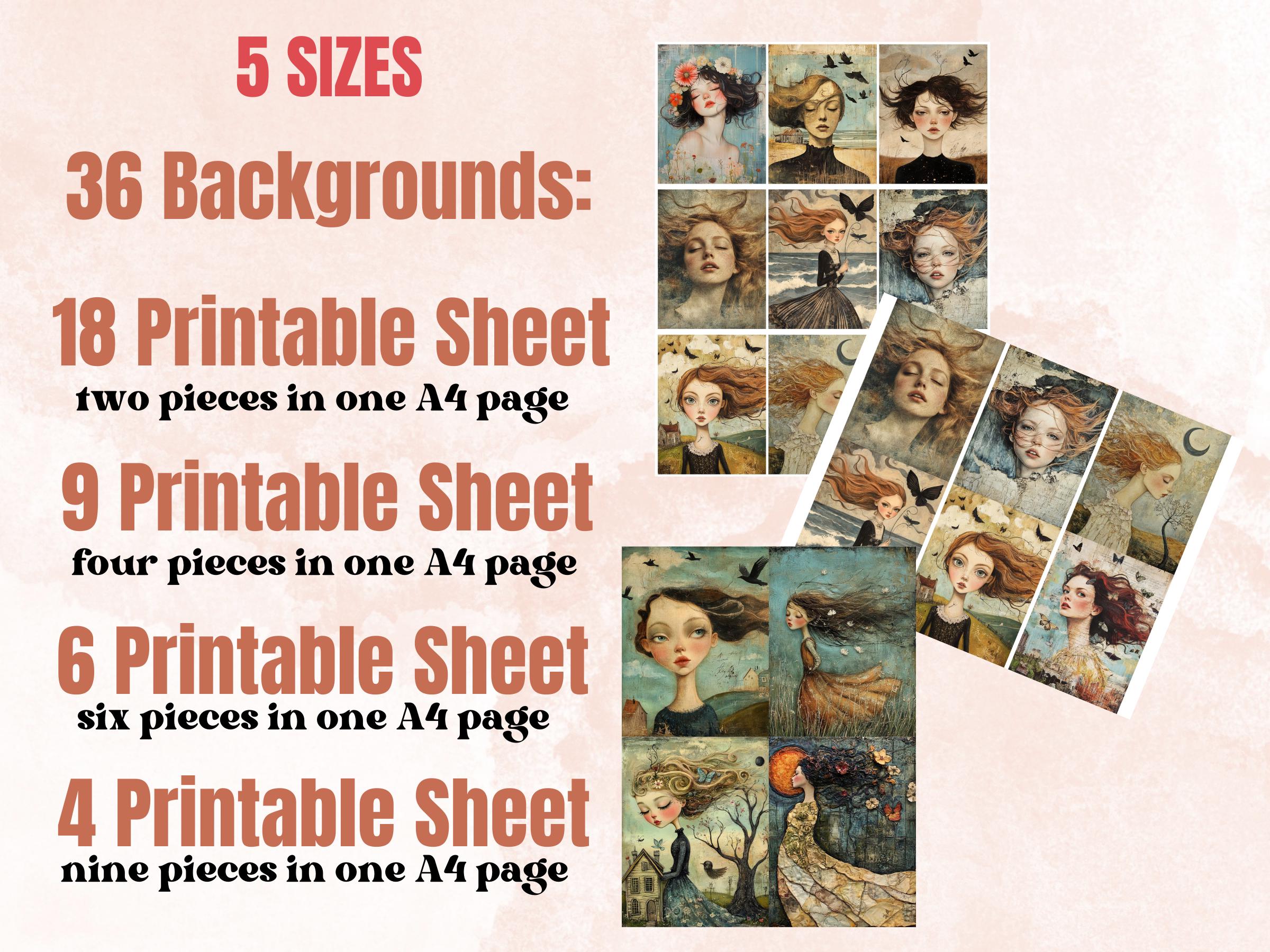Whimsy Windswept Collage Paper, Surreal Quirky Art Mixed Media Sheet, Whimsical Ephemera Images, Quirky Junk Journal, Windy Scrapbook Paper