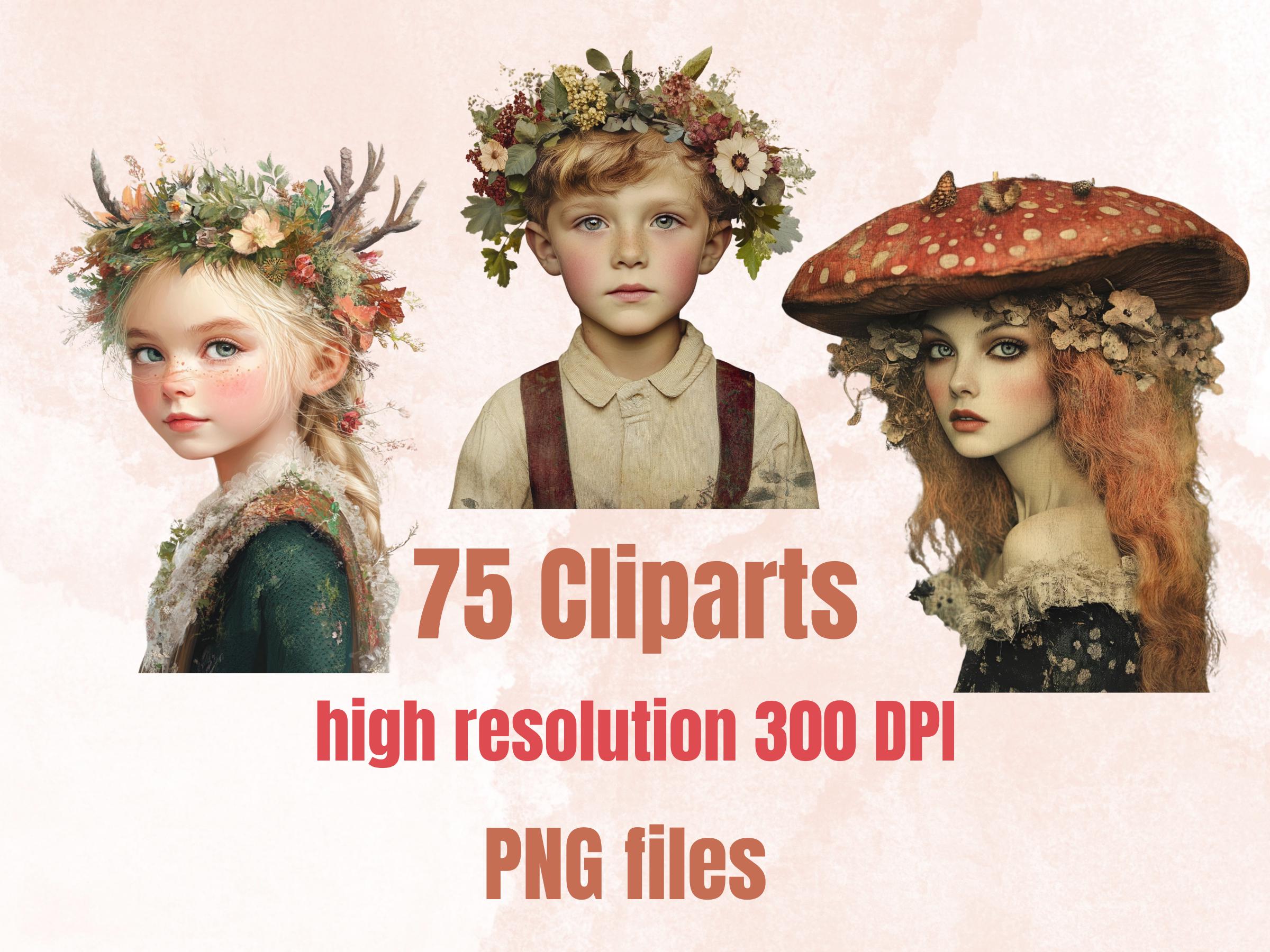 Fairytale Woodland Collage Elements, Whimsical Surreal Forest Fussy Cut, Quirky Weird Fairy Clipart, Woodland Journal, Clipart Background