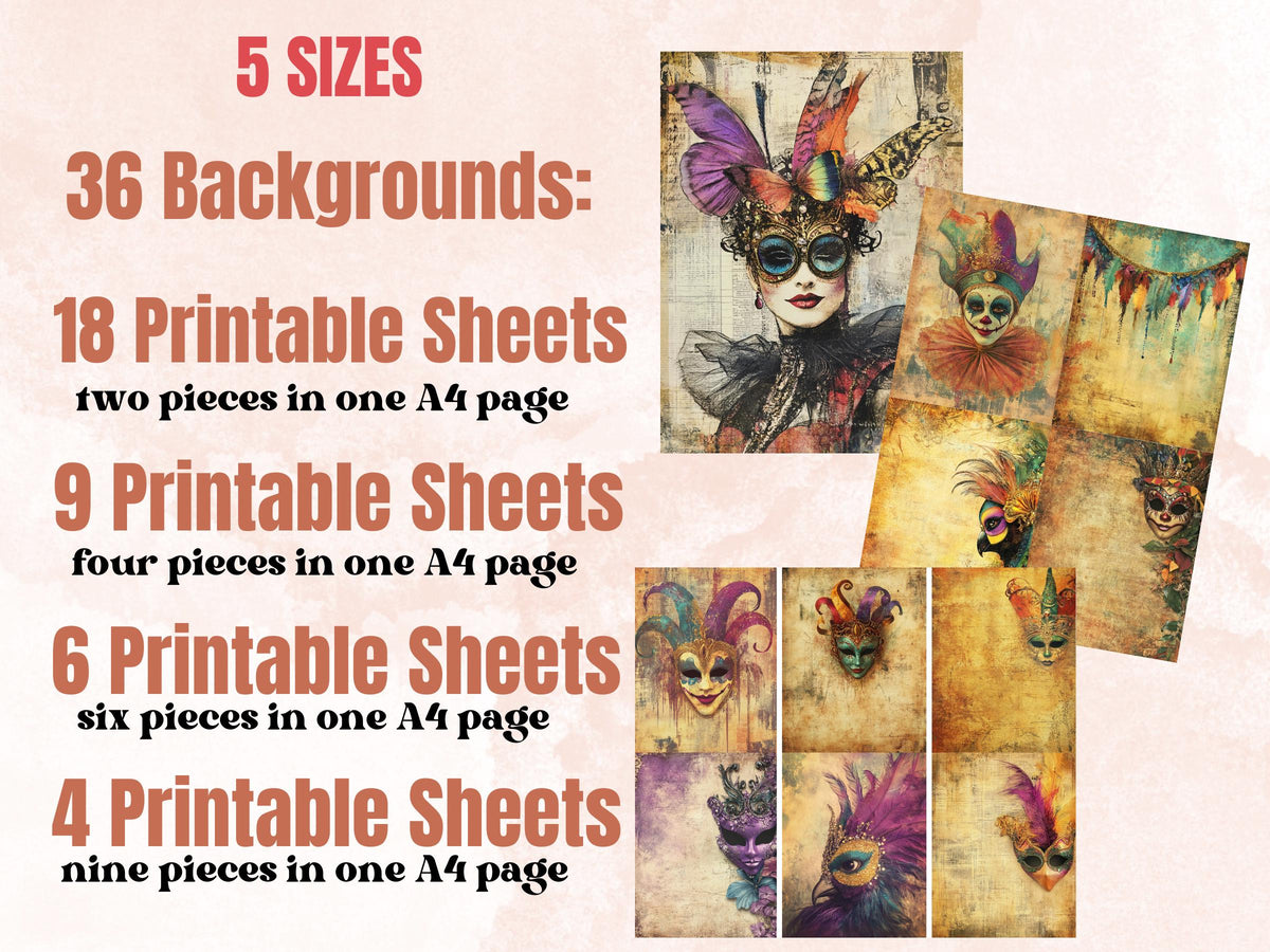 Whimsy Mardi Gras Collage Elements, Whimsical Surreal Masquerade Fussy Cut, Quirky Fleur De Lis Clipart, Junk Journal, Clipart Background