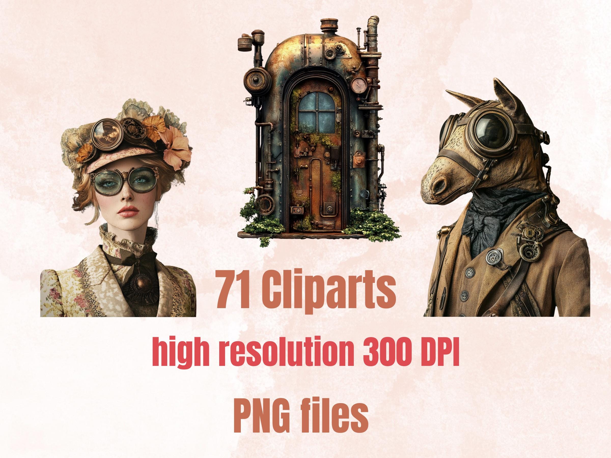 Whimsy Steampunk Collage Elements, Surreal Modern Steampunk Fussy Cut, Quirky Woman Clipart, Whimsical Junk Journal, Mixed Media Art Sheet