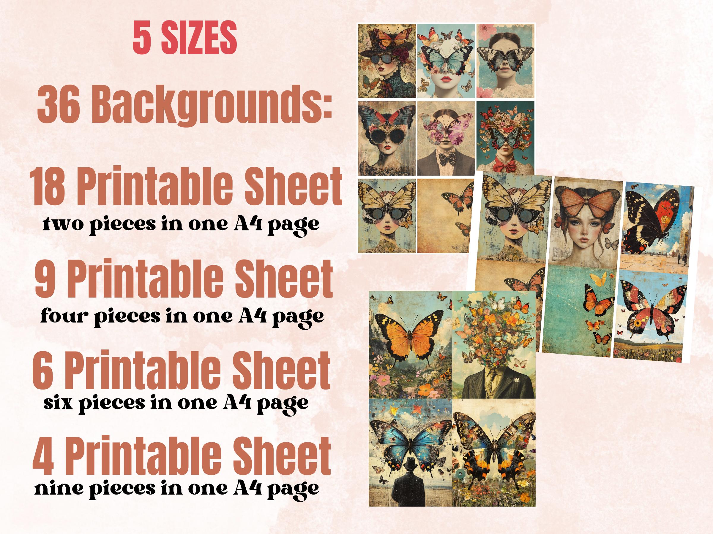 Whimsy Butterfly Collage Paper, Surreal Art Mixed Media Sheet, Whimsical Ephemera Images, Quirky Junk Journal, Butterfly Scrapbook Paper