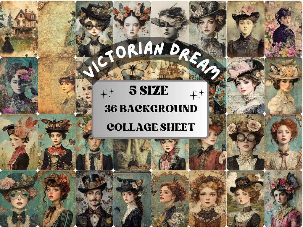 Whimsy Victorian Collage Paper, Surreal Quirky Mixed Media Sheet, Whimsical Ephemera Images, Quirky Junk Journal, Victorian Scrapbook Paper