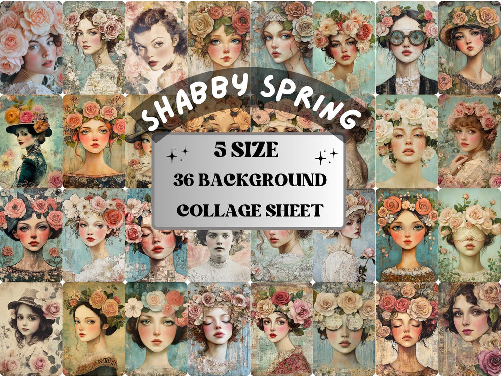 Shabby Chic Spring Collage Paper, Surreal Quirky Mixed Media Sheet, Whimsical Ephemera Images, Quirky Journal, Floral Spring Scrapbook Paper