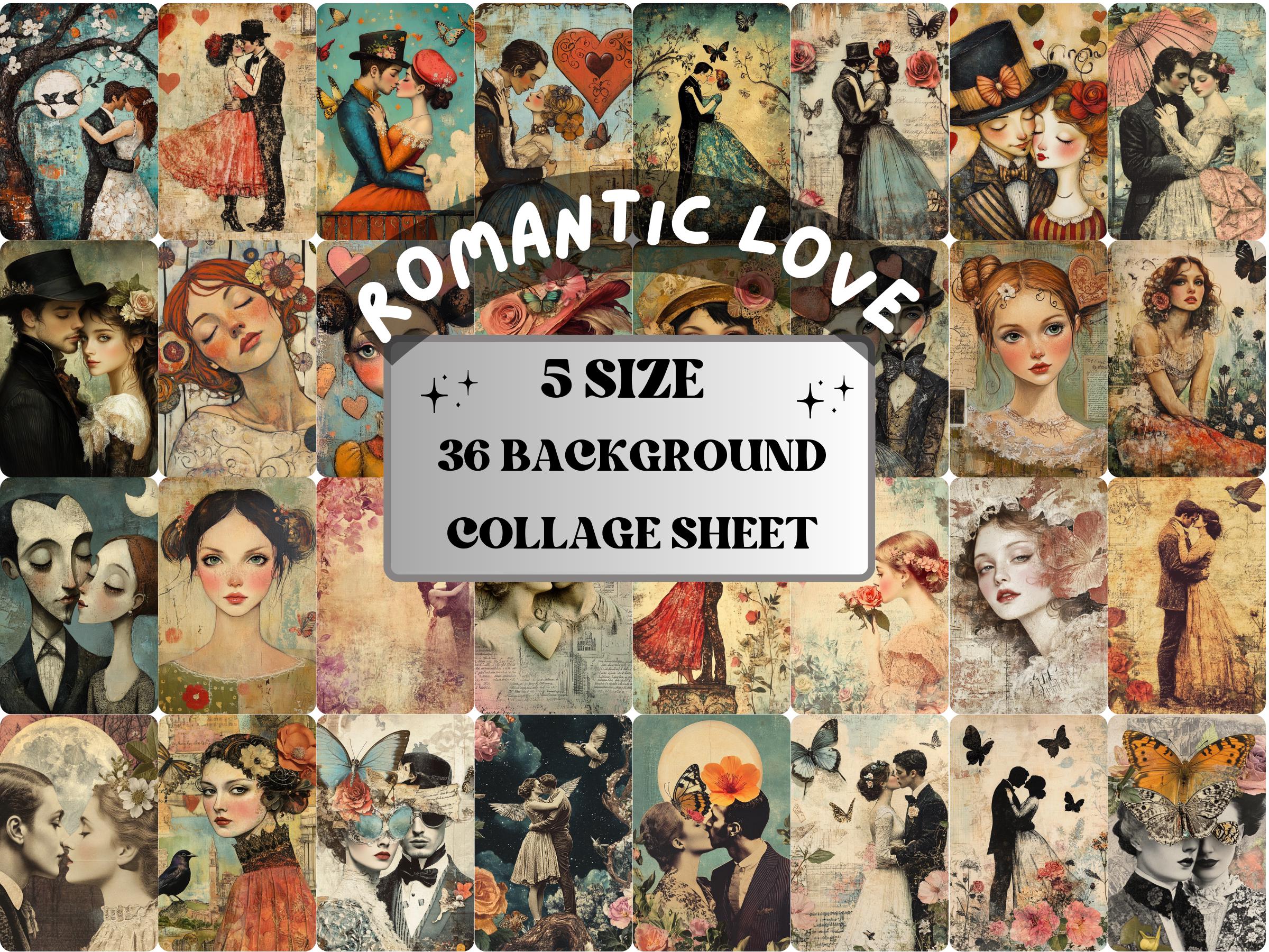 Romantic Love Collage Paper Kit, Valentines Day Mixed Media, Whimsical Couple Love Ephemera Images, Surreal Junk Journal, Scrapbook Paper