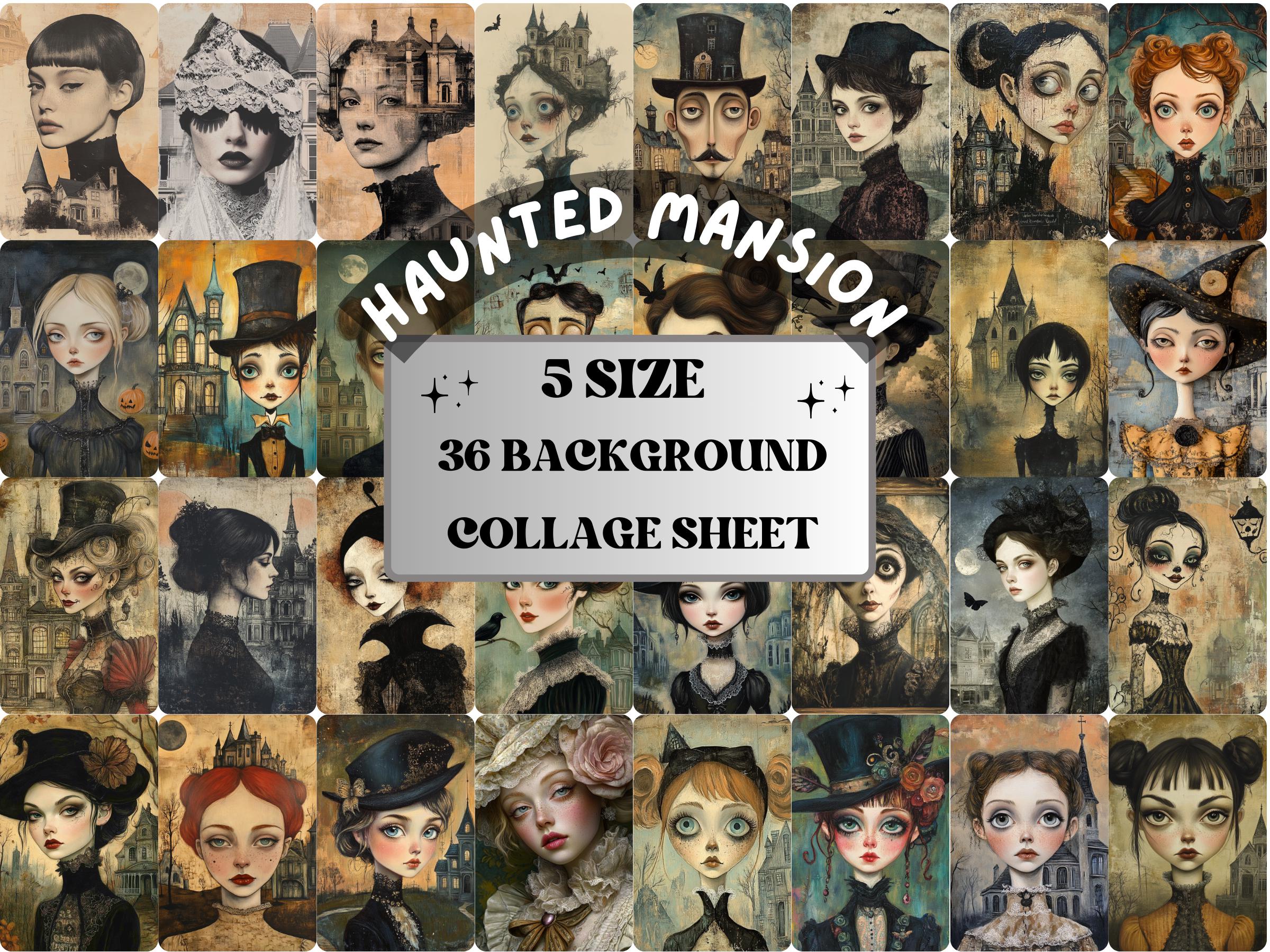 Haunted Mansion Collage Paper Kit, Surreal Gothic Mixed Media Sheet, Whimsical Fantasy Ephemera Images, Horror Junk Journal, Scrapbook Paper