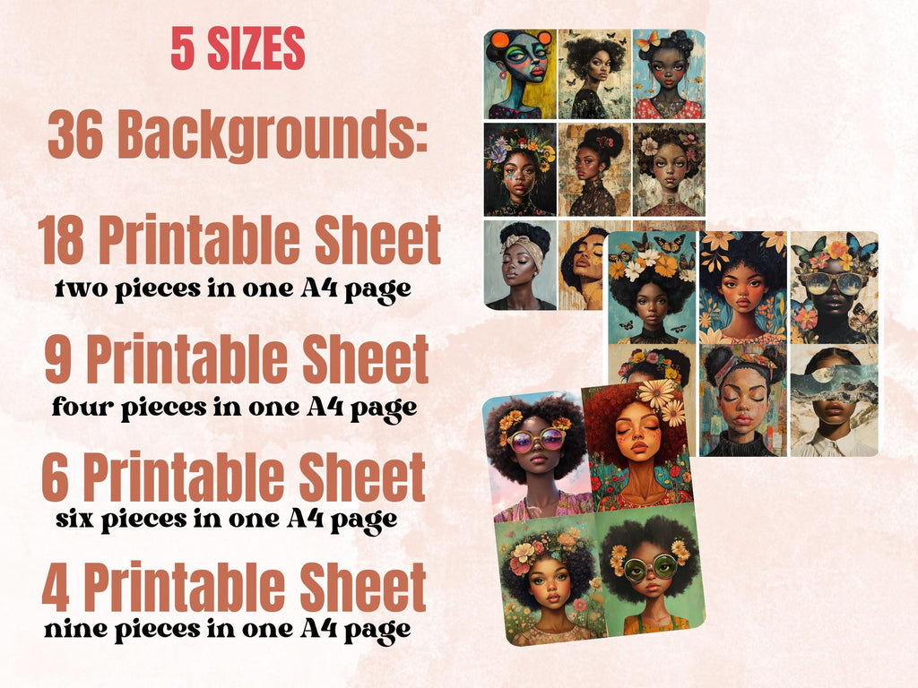 Melanin Muse Collage Paper, Surreal Black Girl Mixed Media Sheet, Whimsical Afro Ephemera Images, African American Journal, Scrapbook Paper