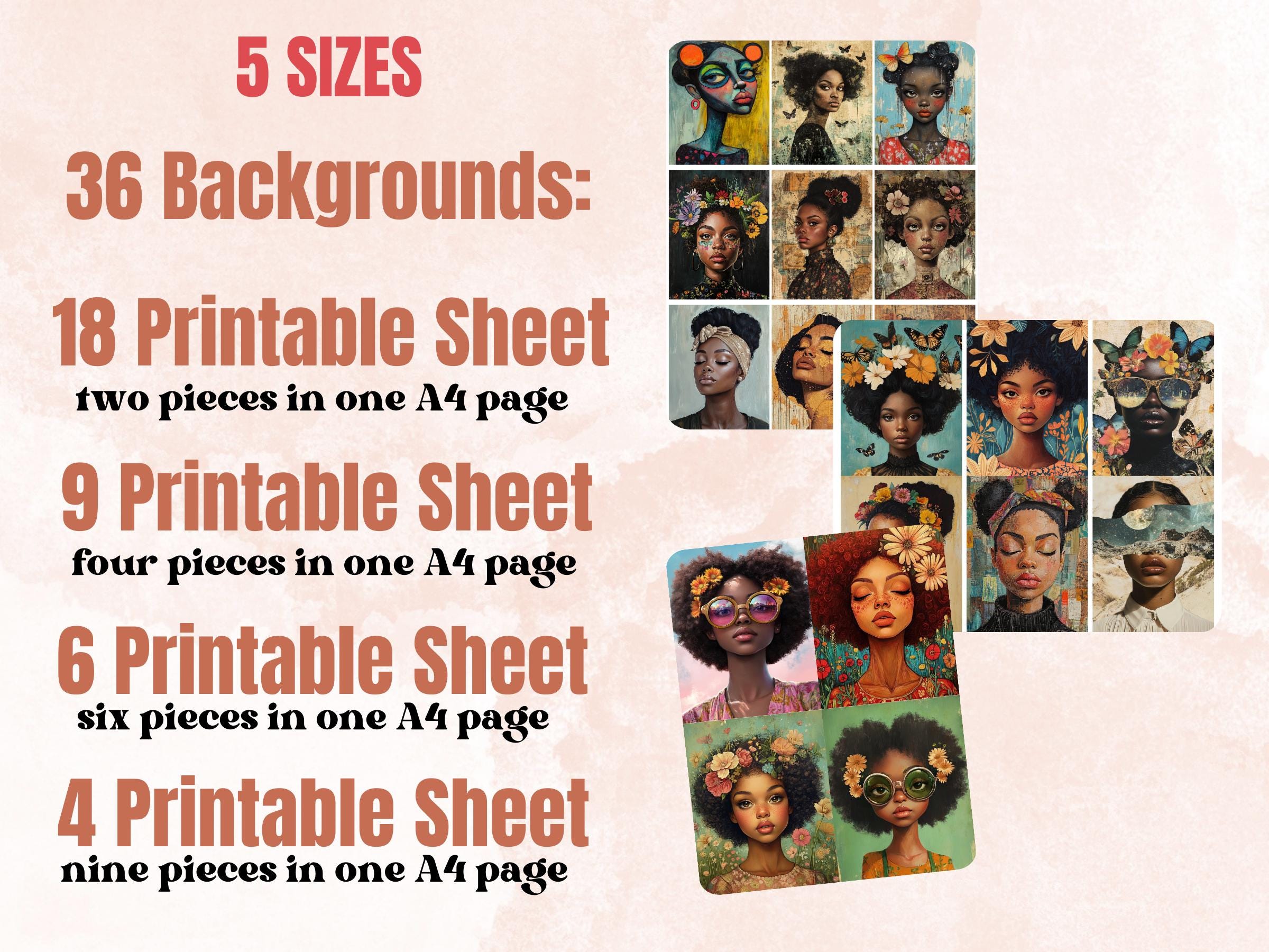 Melanin Muse Collage Paper, Surreal Black Girl Mixed Media Sheet, Whimsical Afro Ephemera Images, African American Journal, Scrapbook Paper