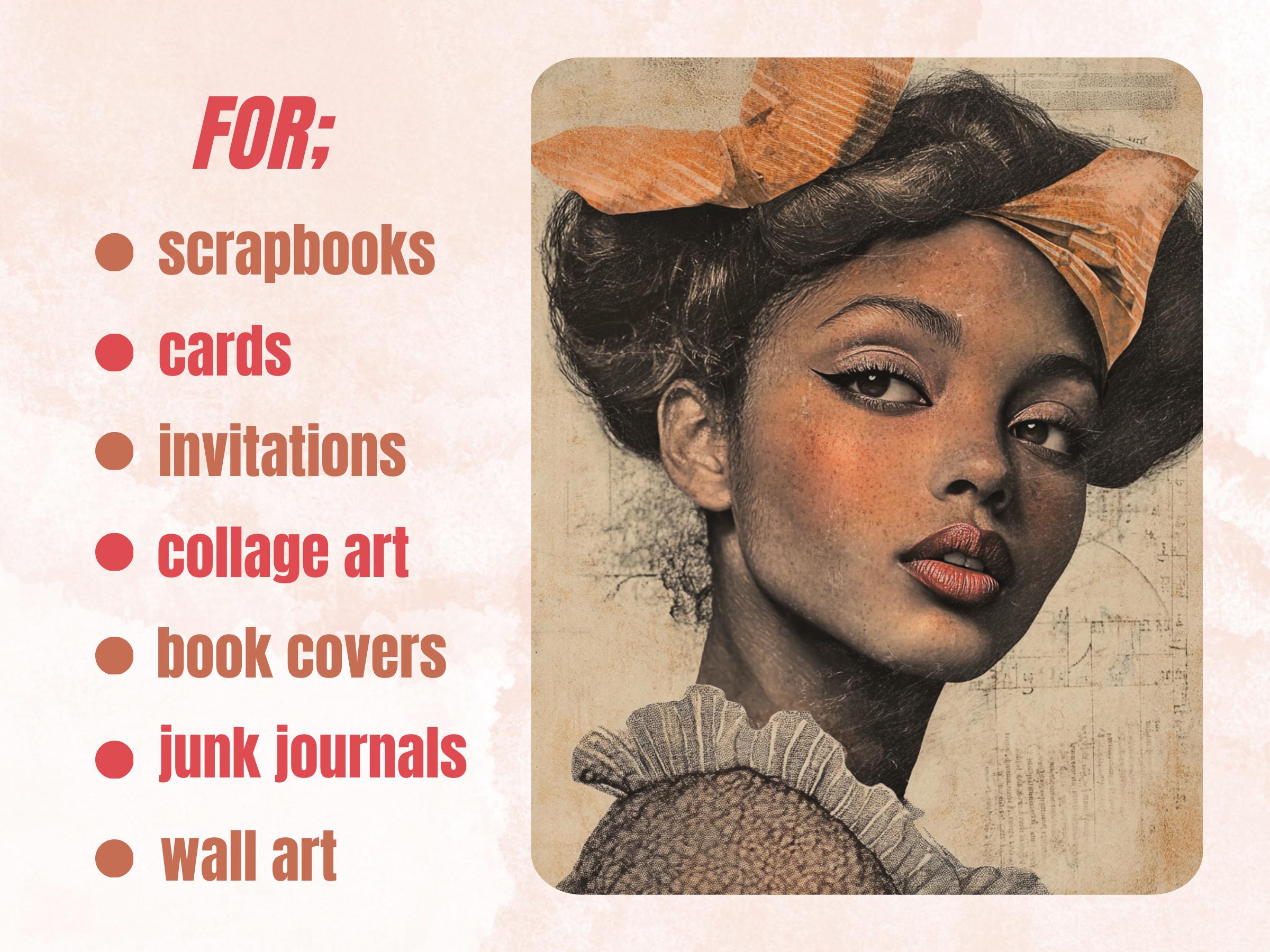 Melanin Muse Collage Paper, Surreal Black Girl Mixed Media Sheet, Whimsical Afro Ephemera Images, African American Journal, Scrapbook Paper