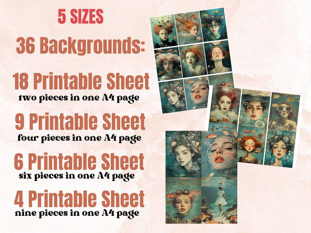 Whimsy Underwater Collage Paper, Surreal Nautical Mixed Media Sheet, Whimsical Under the Sea Ephemera Image, Quirky Journal, Scrapbook Paper