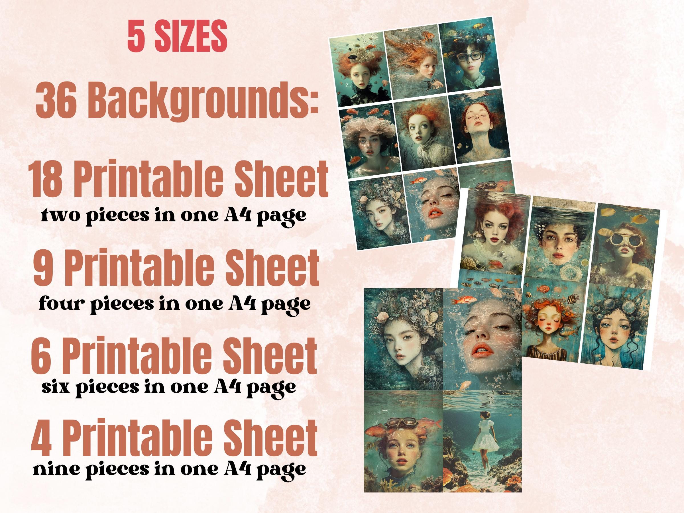 Whimsy Underwater Collage Paper, Surreal Nautical Mixed Media Sheet, Whimsical Under the Sea Ephemera Image, Quirky Journal, Scrapbook Paper