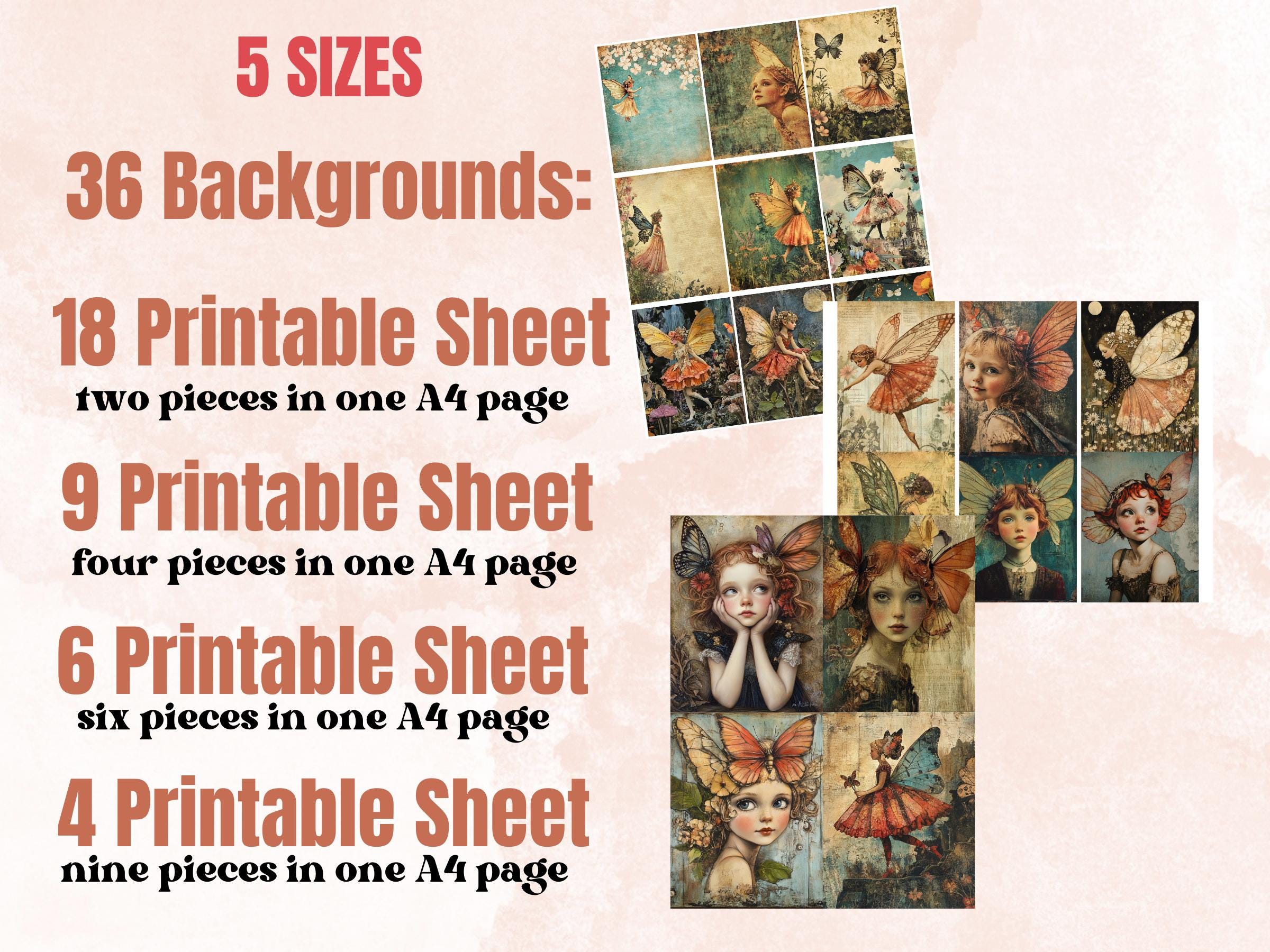 Whimsy Fairy Collage Paper Kit, Surreal Garden Mixed Media Sheet, Whimsical Fairy Ephemera Images, Fairytale Quirky Journal, Scrapbook Paper