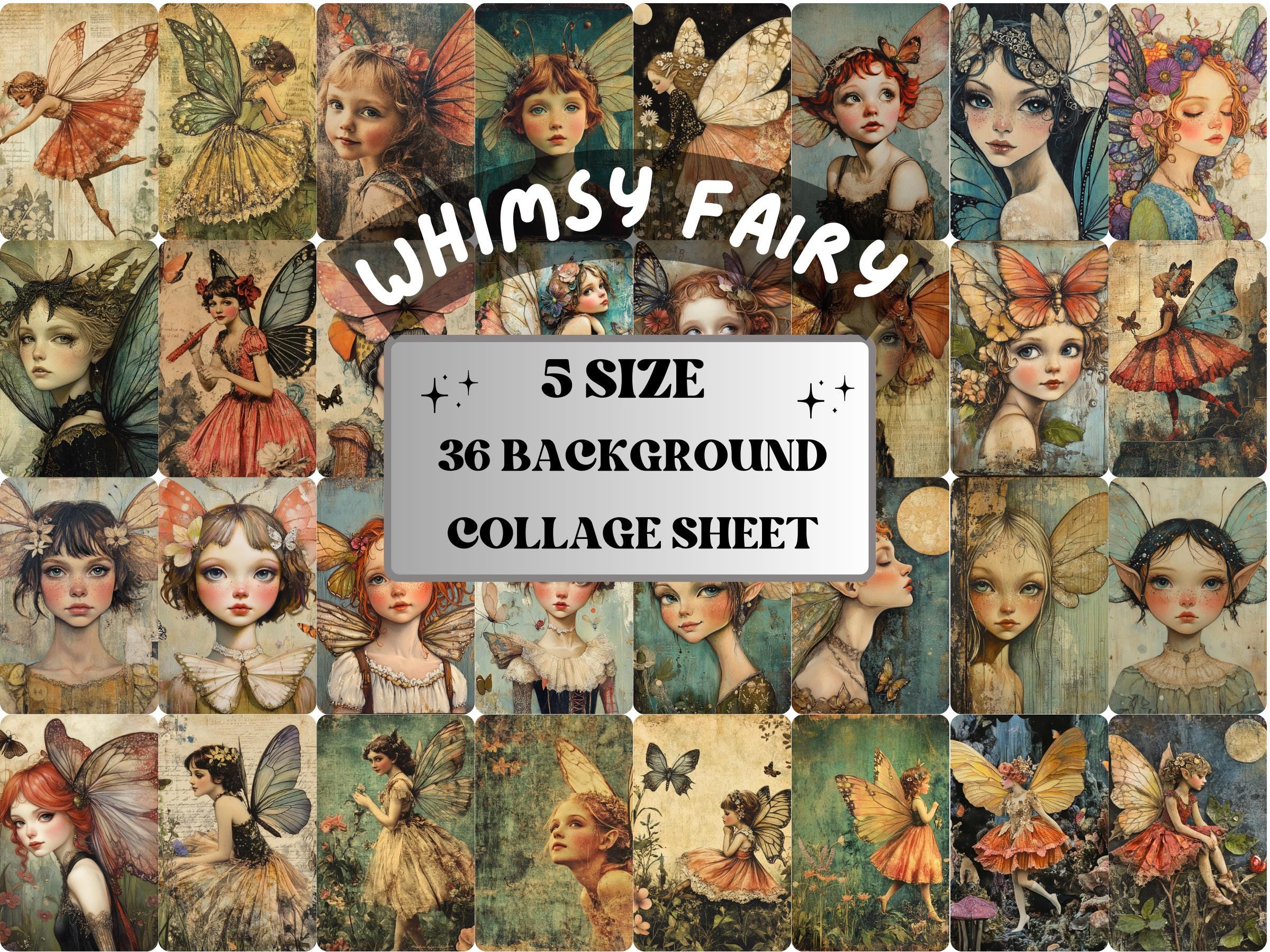 Whimsy Fairy Collage Paper Kit, Surreal Garden Mixed Media Sheet, Whimsical Fairy Ephemera Images, Fairytale Quirky Journal, Scrapbook Paper
