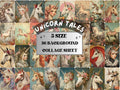 Unicorn Tales Collage Paper, Surreal Quirky Unicorn Mixed Media Sheet, Fairytale Ephemera Images, Quirky Junk Journal, Unicorn Scrapbook