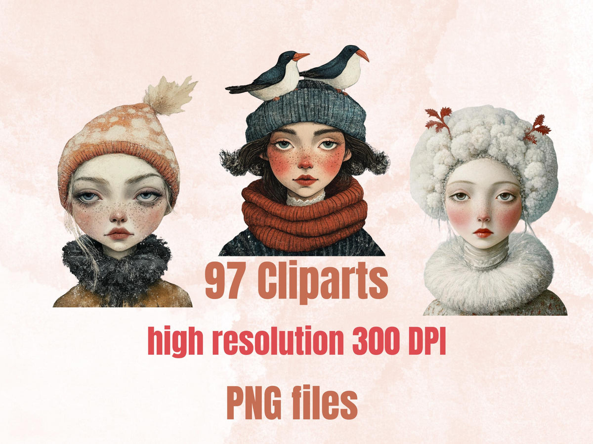 Whimsy Arctic Collage Elements, Whimsical Surreal Frozen Fussy Cut, Quirky Weird Snowy Clipart, Arctic Junk Journal, Clipart Background Kit