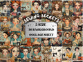 Sewing Secrets Collage Paper Kit, Surreal Sewing Mixed Media Sheet, Whimsical Retro Art Ephemera Images, CU, Printable Sheets, Scrapbooking