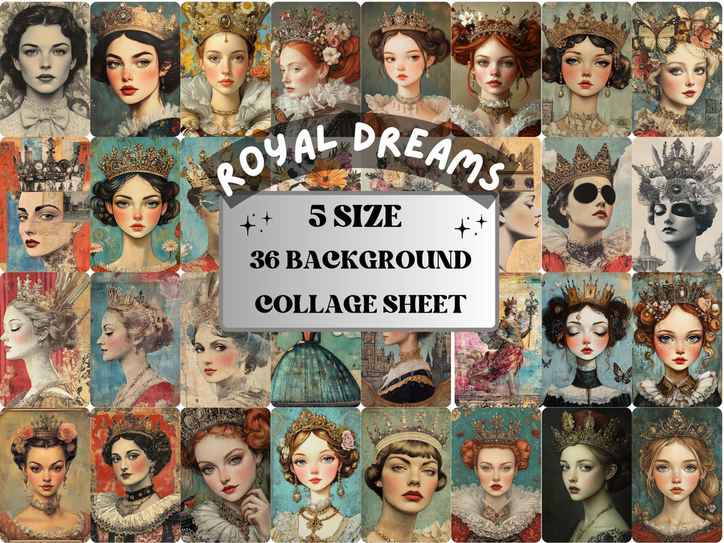 Royal Dreams Collage Paper Kit, Surreal Royal Mixed Media Art, Whimsical Elegant Ephemera, CU, Printable Sheets, Scrapbooking, Junk Journal