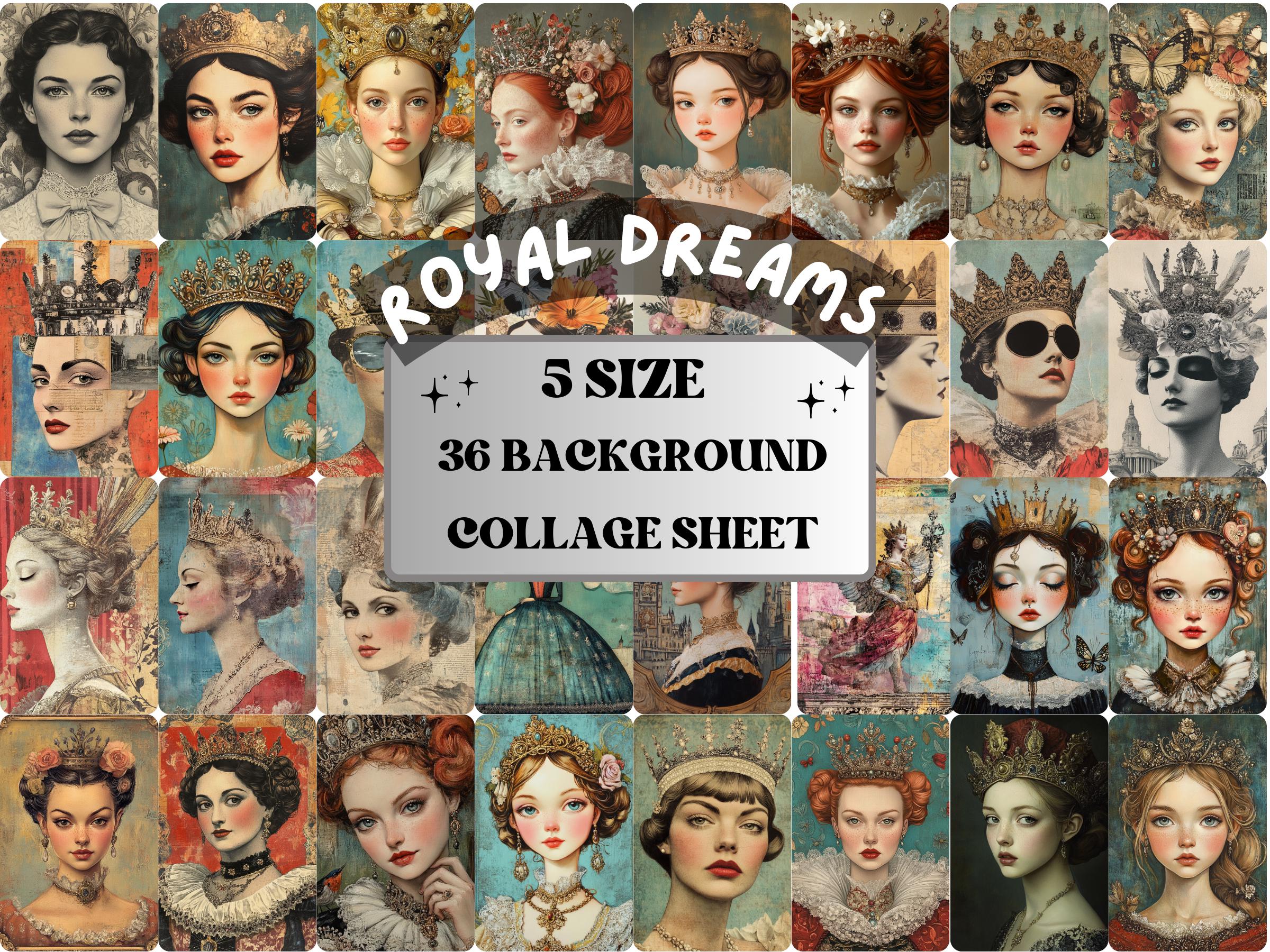 Royal Dreams Collage Paper Kit, Surreal Royal Mixed Media Art, Whimsical Elegant Ephemera, CU, Printable Sheets, Scrapbooking, Junk Journal