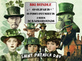 Whimsy St. Patrick's Day Collage Elements, Surreal Saint Patrick Fussy Cut, Clover Shamrocks Clipart, Irish Junk Journal, Clipart Background