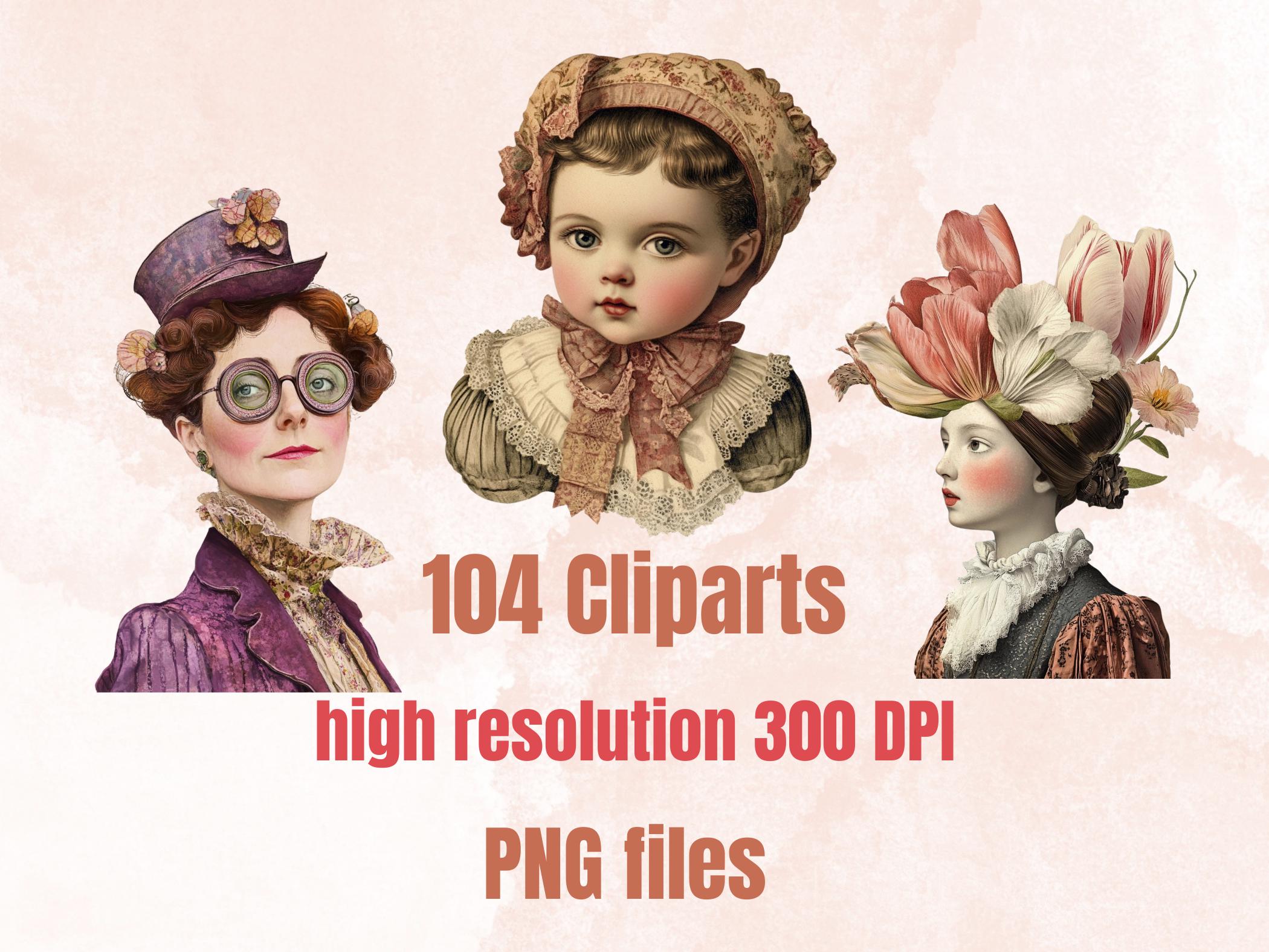 Whimsy Victorian Collage Elements, Surreal Modern Victorian Fussy Cut, Quirky Woman Clipart, Whimsical Junk Journal, Mixed Media Art Sheet