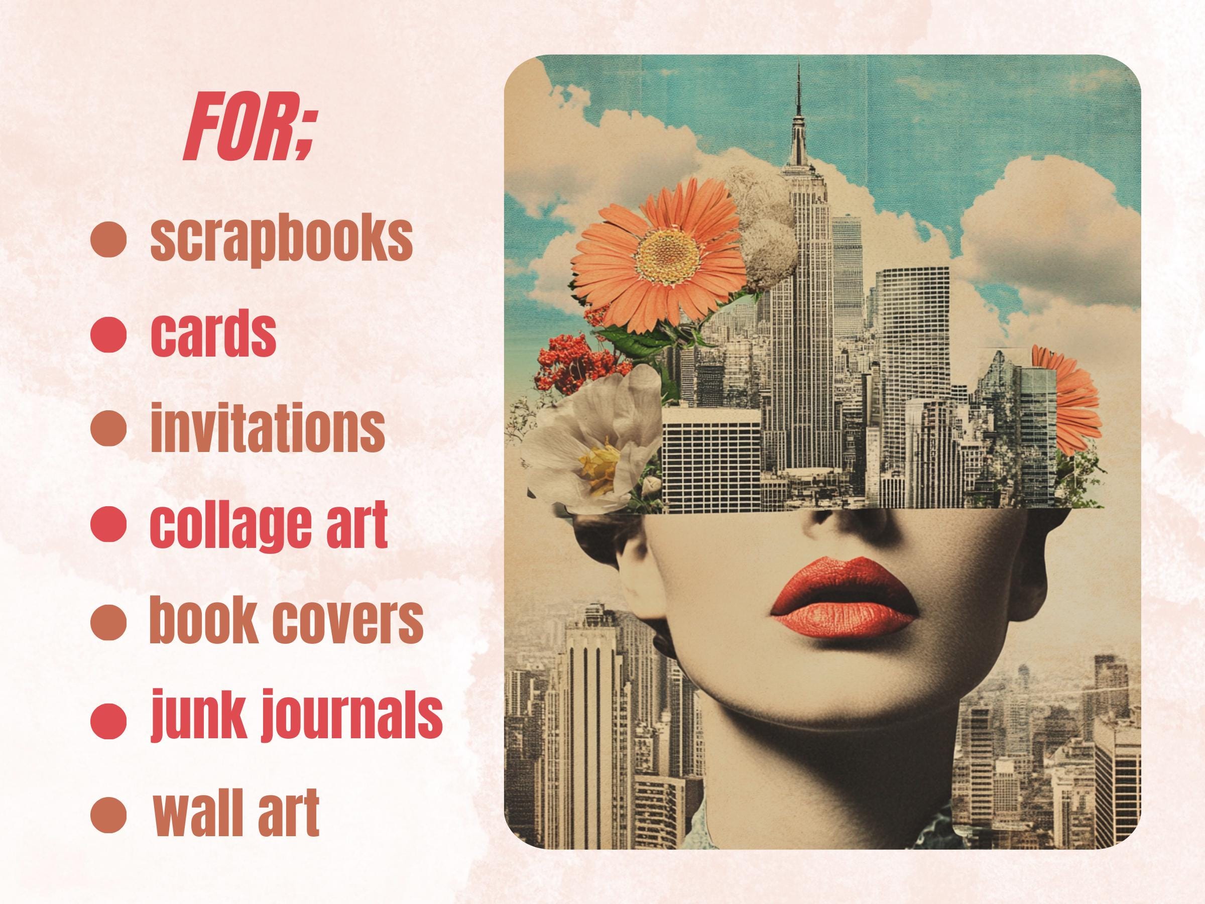City Muse Collage Paper, Surreal City Mixed Media Sheet, Whimsy Ephemera Images, Quirky Junk Journal, Whimsical Scrapbook, CU, Digital Art