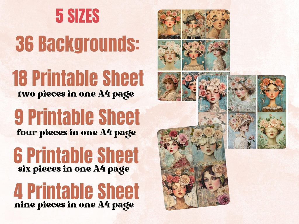 Shabby Chic Spring Collage Paper, Surreal Quirky Mixed Media Sheet, Whimsical Ephemera Images, Quirky Journal, Floral Spring Scrapbook Paper