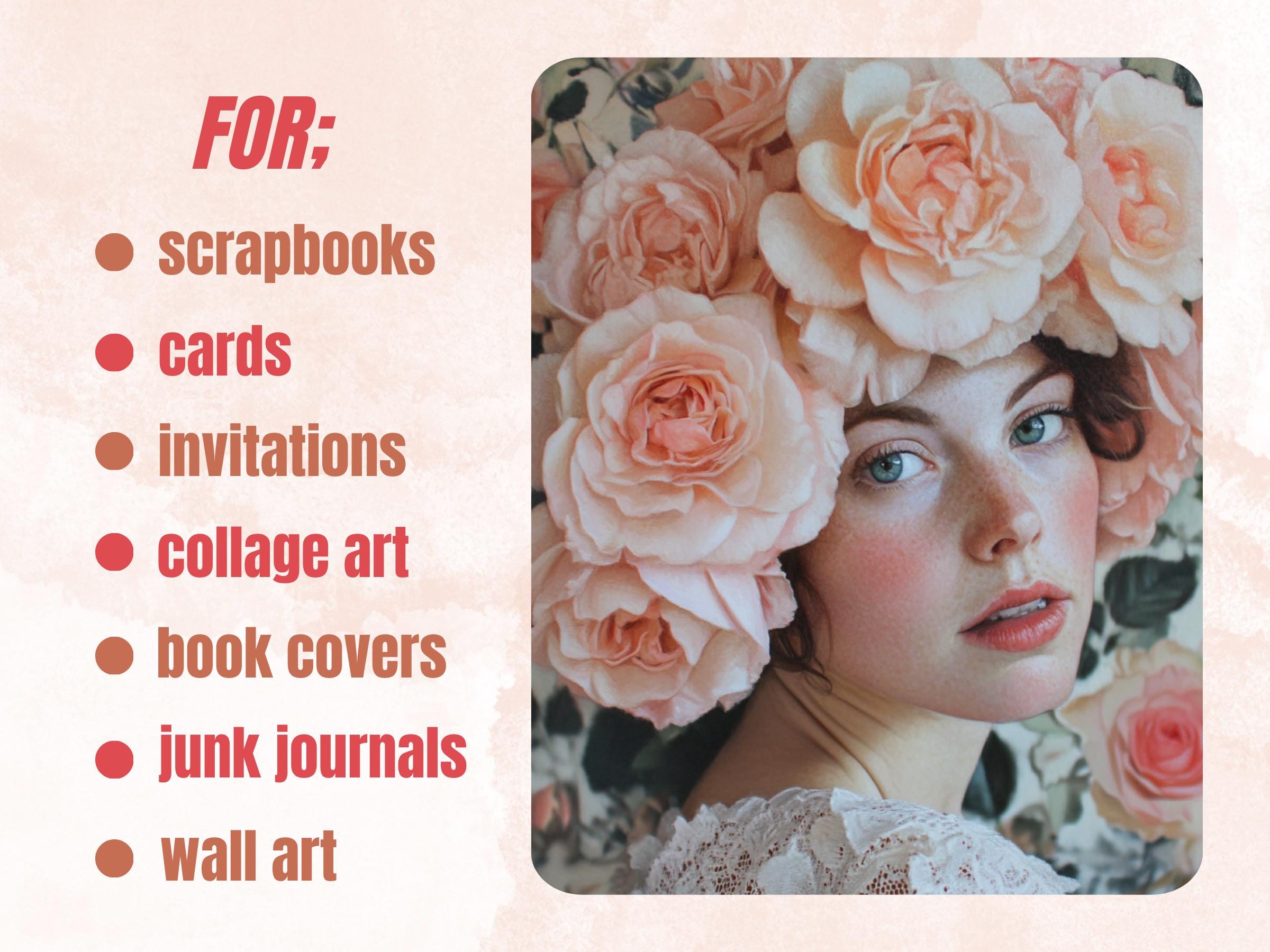 Shabby Chic Spring Collage Paper, Surreal Quirky Mixed Media Sheet, Whimsical Ephemera Images, Quirky Journal, Floral Spring Scrapbook Paper