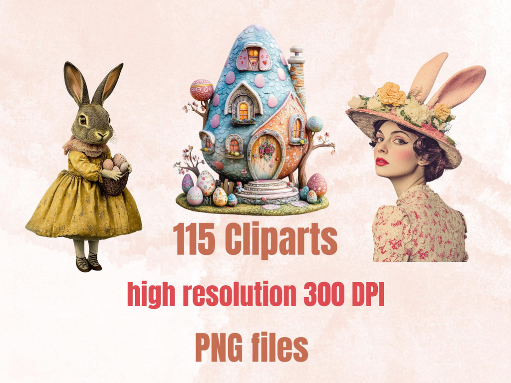 Whimsy Easter Collage Elements, Whimsical Surreal Easter Fussy Cut, Quirky Floral Spring Clipart, Weird Junk Journal, Clipart Background