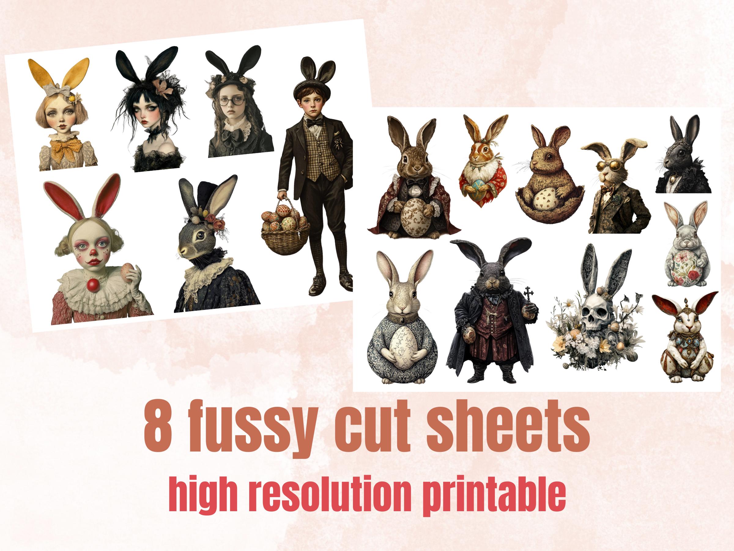 Fantasy Easter Collage Elements, Whimsical Surreal Easter Fussy Cut, Quirky Gothic Spring Clipart, Weird Junk Journal, Clipart Background